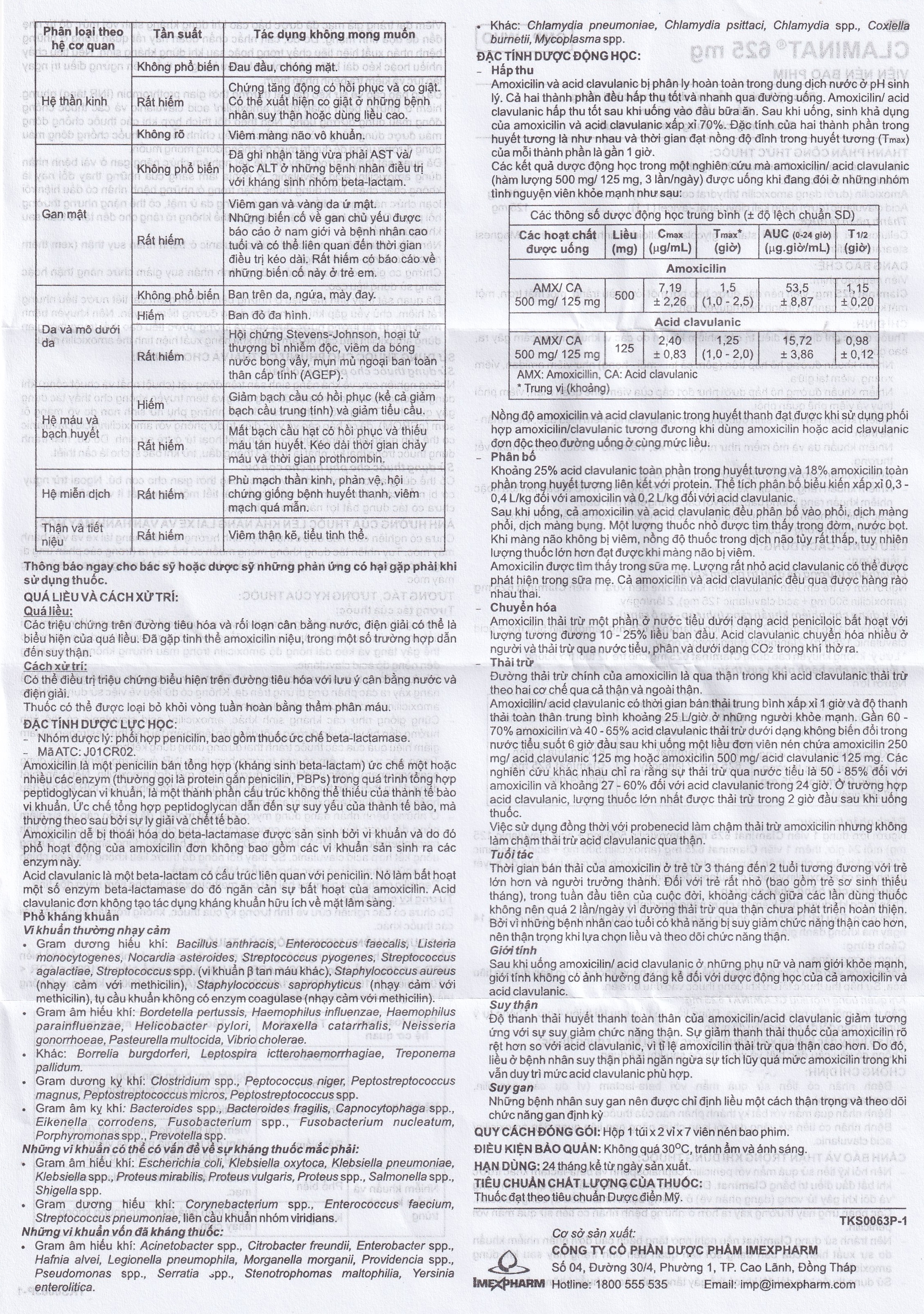 Hình ảnh Thuốc Claminat 625mg Imexpharm điều trị nhiễm trùng (2 vỉ x 7 viên)