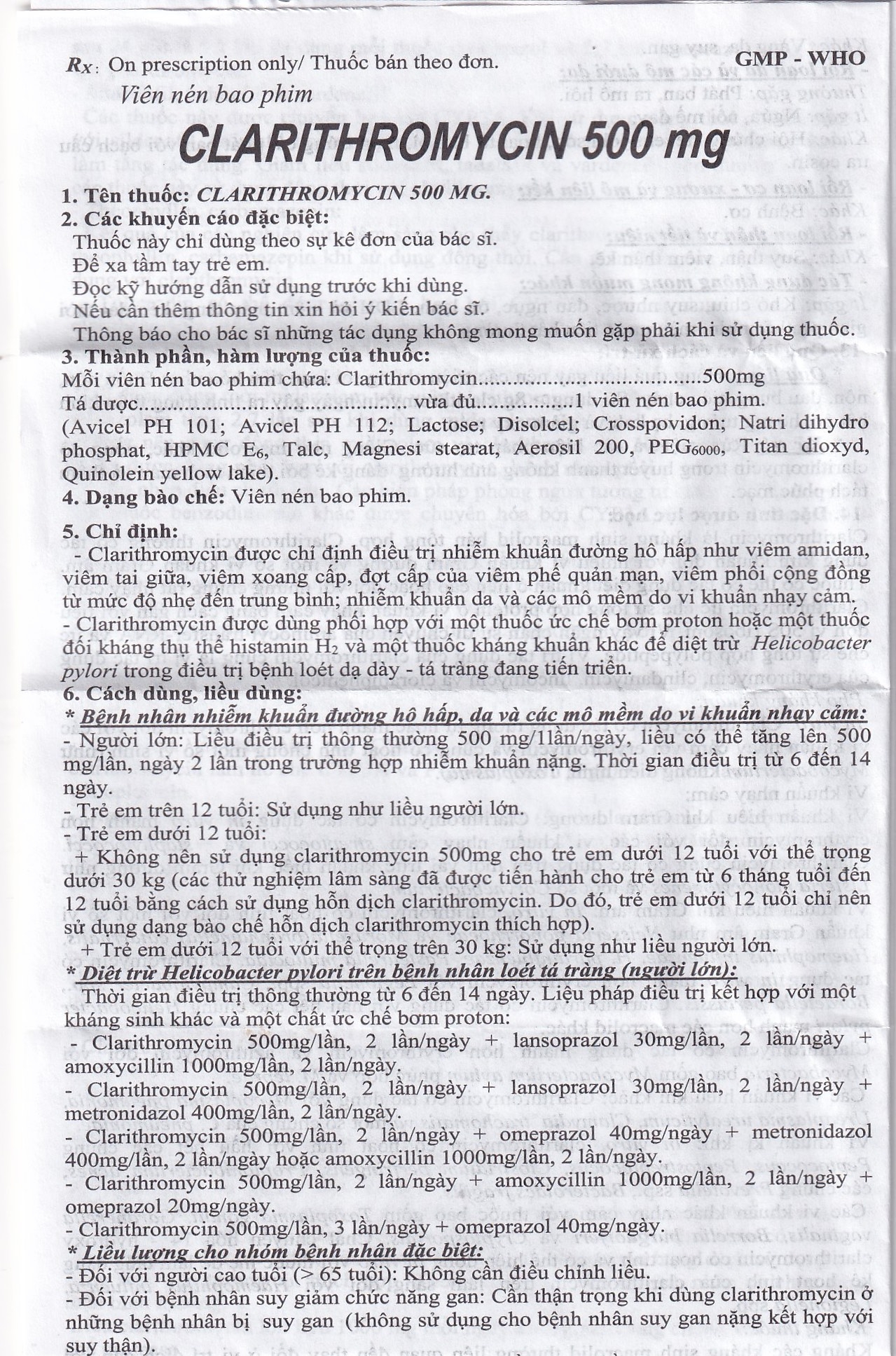 Hình ảnh Thuốc Clarithromycin 500mg Quapharco điều trị nhiễm khuẩn đường hô hấp (2 vỉ x 5 viên)