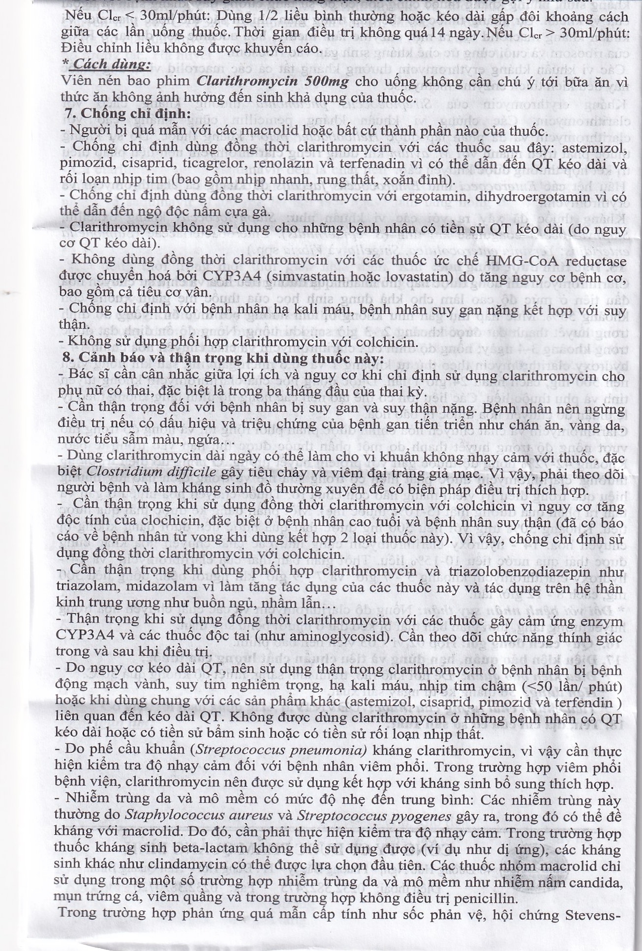 Hình ảnh Thuốc Clarithromycin 500mg Quapharco điều trị nhiễm khuẩn đường hô hấp (2 vỉ x 5 viên)