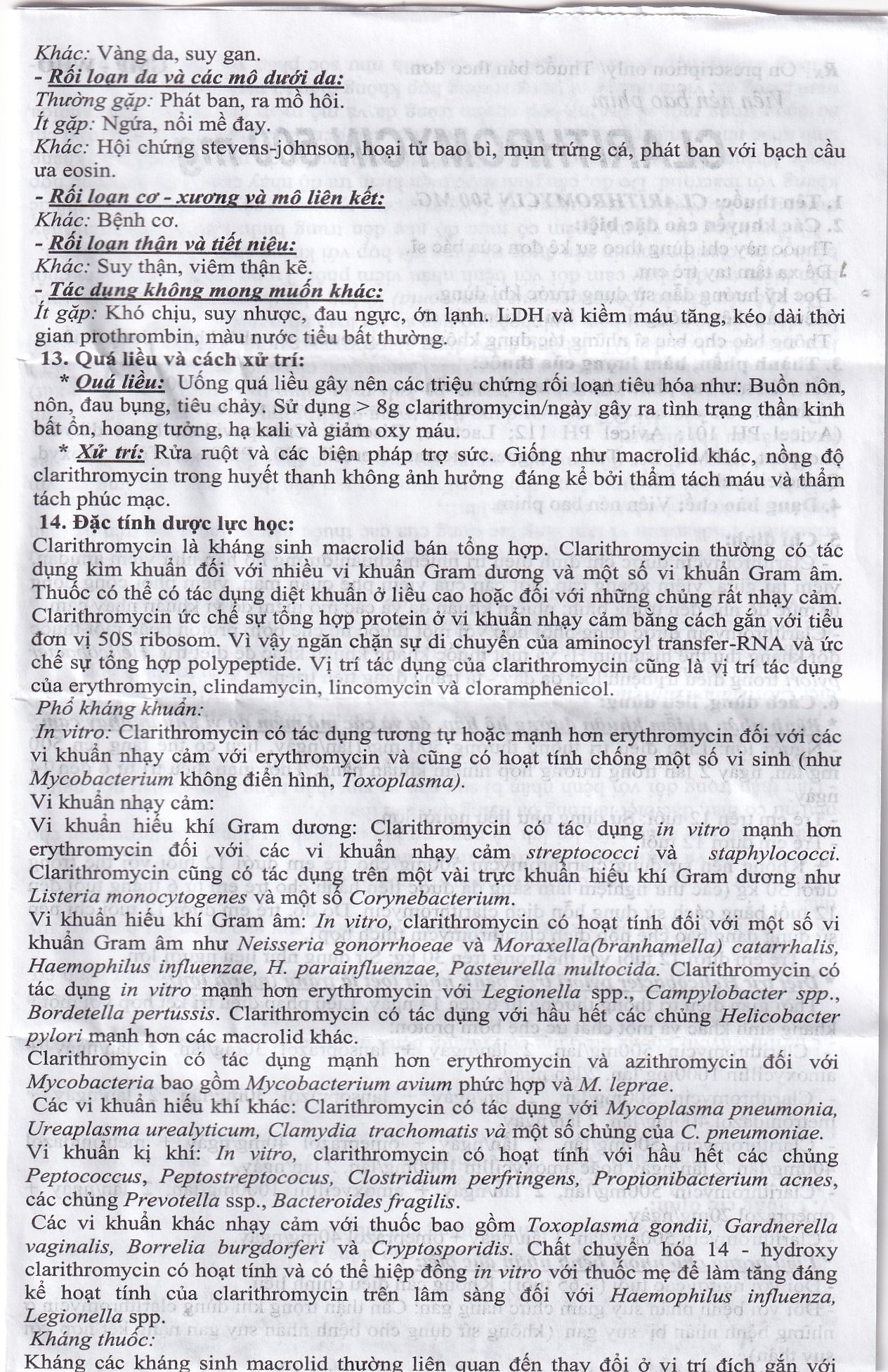 Hình ảnh Thuốc Clarithromycin 500mg Quapharco điều trị nhiễm khuẩn đường hô hấp (2 vỉ x 5 viên)