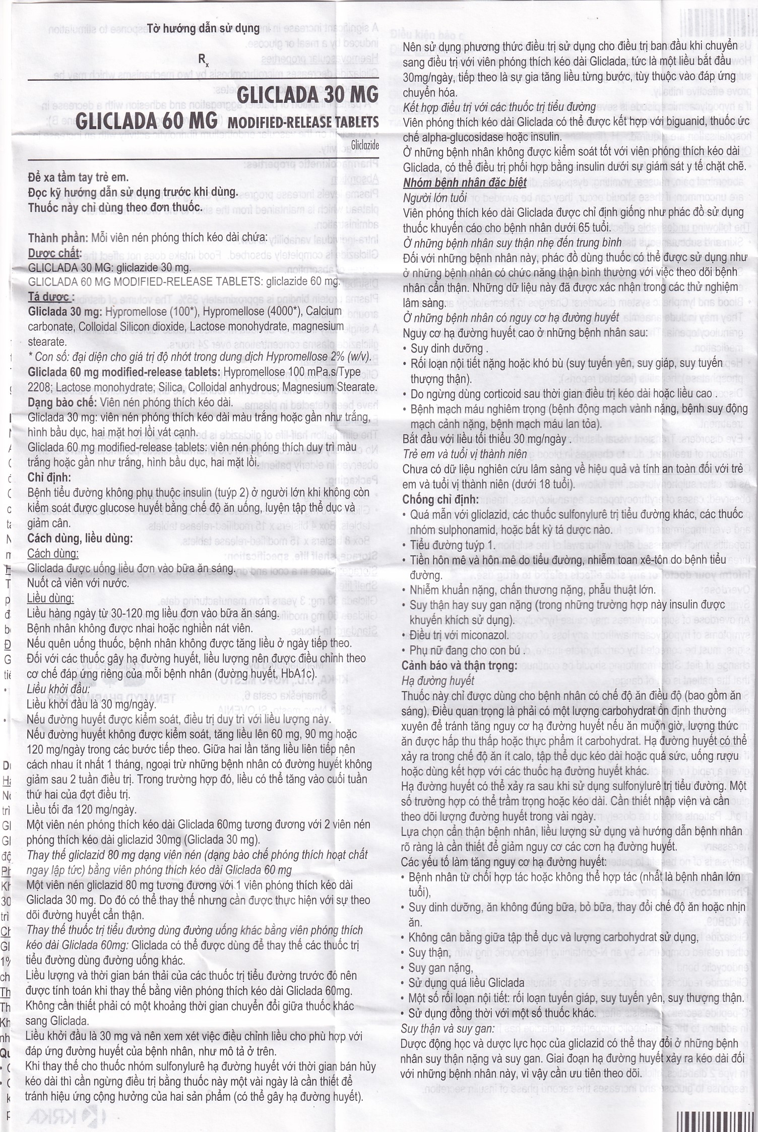 Hình ảnh Thuốc Gliclada 60mg KRKA điều trị bệnh tiểu đường (2 vỉ x 15 viên)
