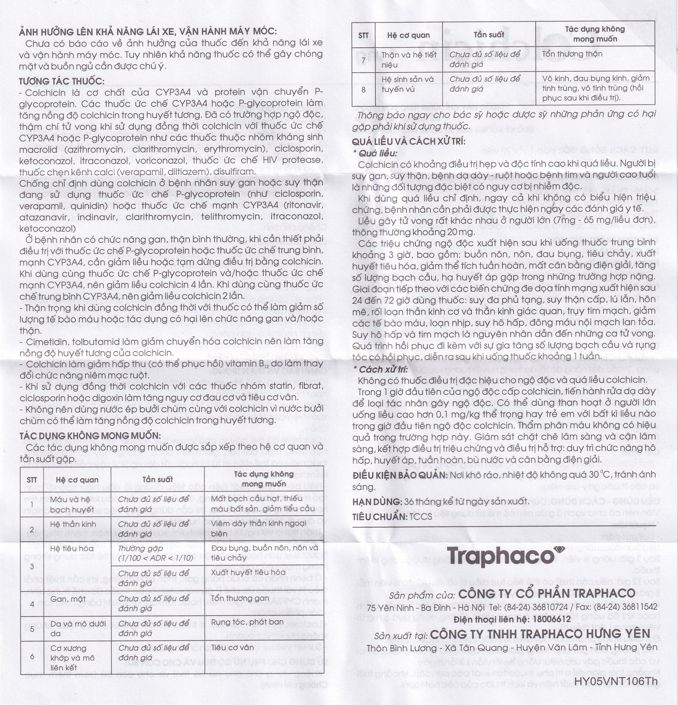Hình ảnh Thuốc Colchicin 1mg Traphaco phòng tái phát viêm khớp do gút và điều trị dài ngày bệnh gút (1 vỉ x 20 viên)