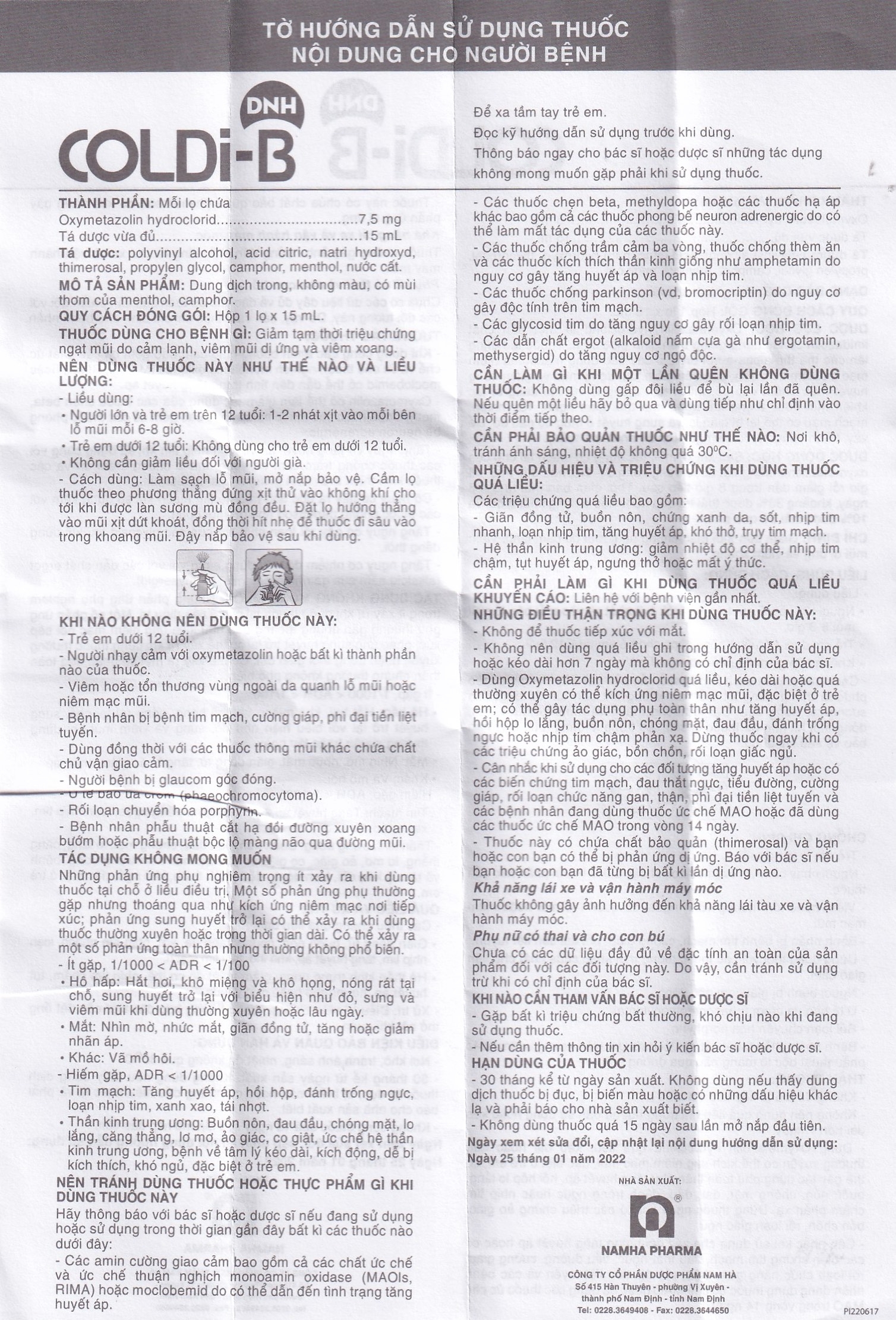 Hình ảnh Thuốc xịt mũi Coldi-B Nam Hà giảm ngạt mũi do cảm lạnh, viêm mũi dị ứng, viêm xoang (15ml)