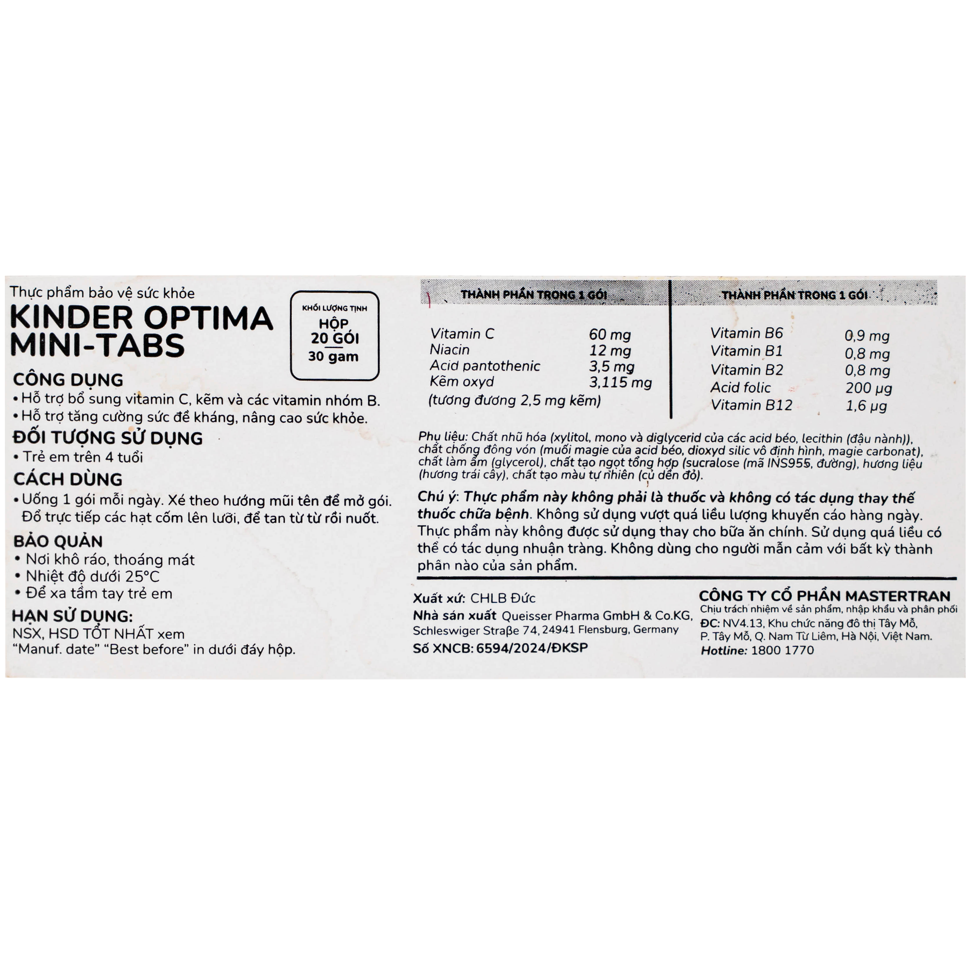 Hình ảnh Cốm bổ sung các vitamin, giúp tăng cường sức đề kháng cho trẻ Doppelherz Aktiv Kinder Optima Mini-Tabs (20 gói x 30g)