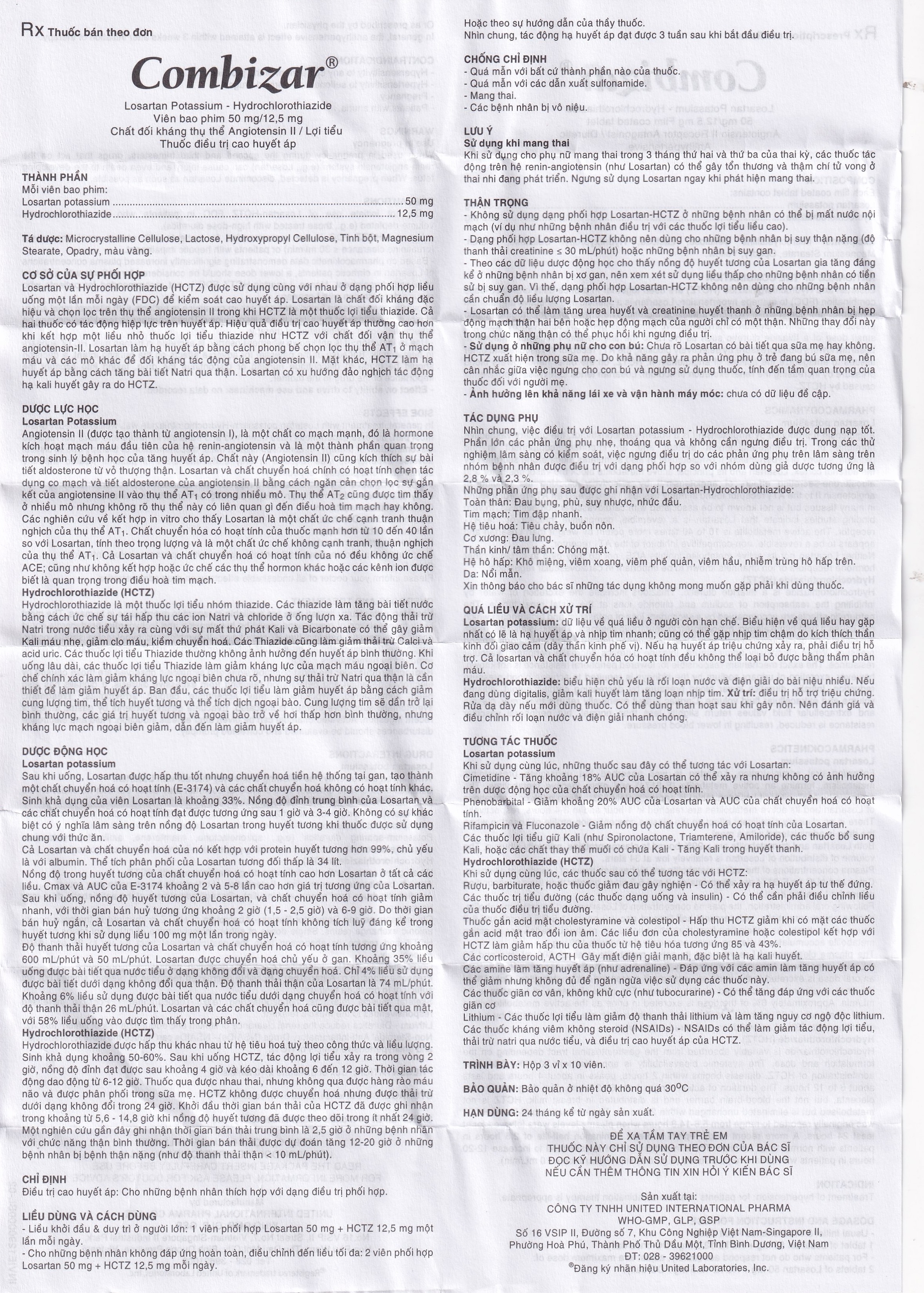 Hình ảnh Thuốc Combizar United điều trị cao huyết áp (3 vỉ x 10 viên)