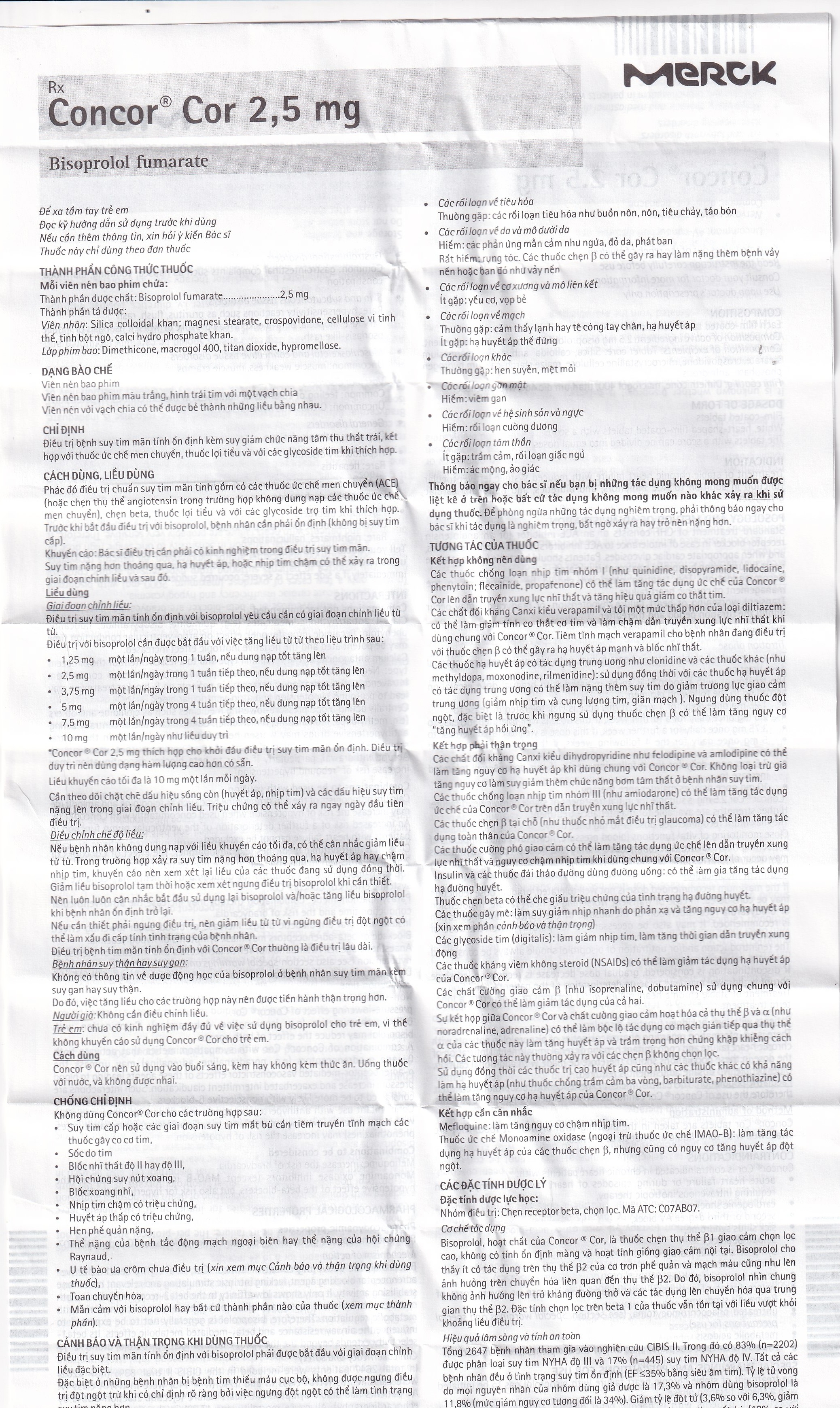 Hình ảnh Thuốc Concor Cor 2.5mg Merck điều trị suy tim mãn tính (3 vỉ x 10 viên)