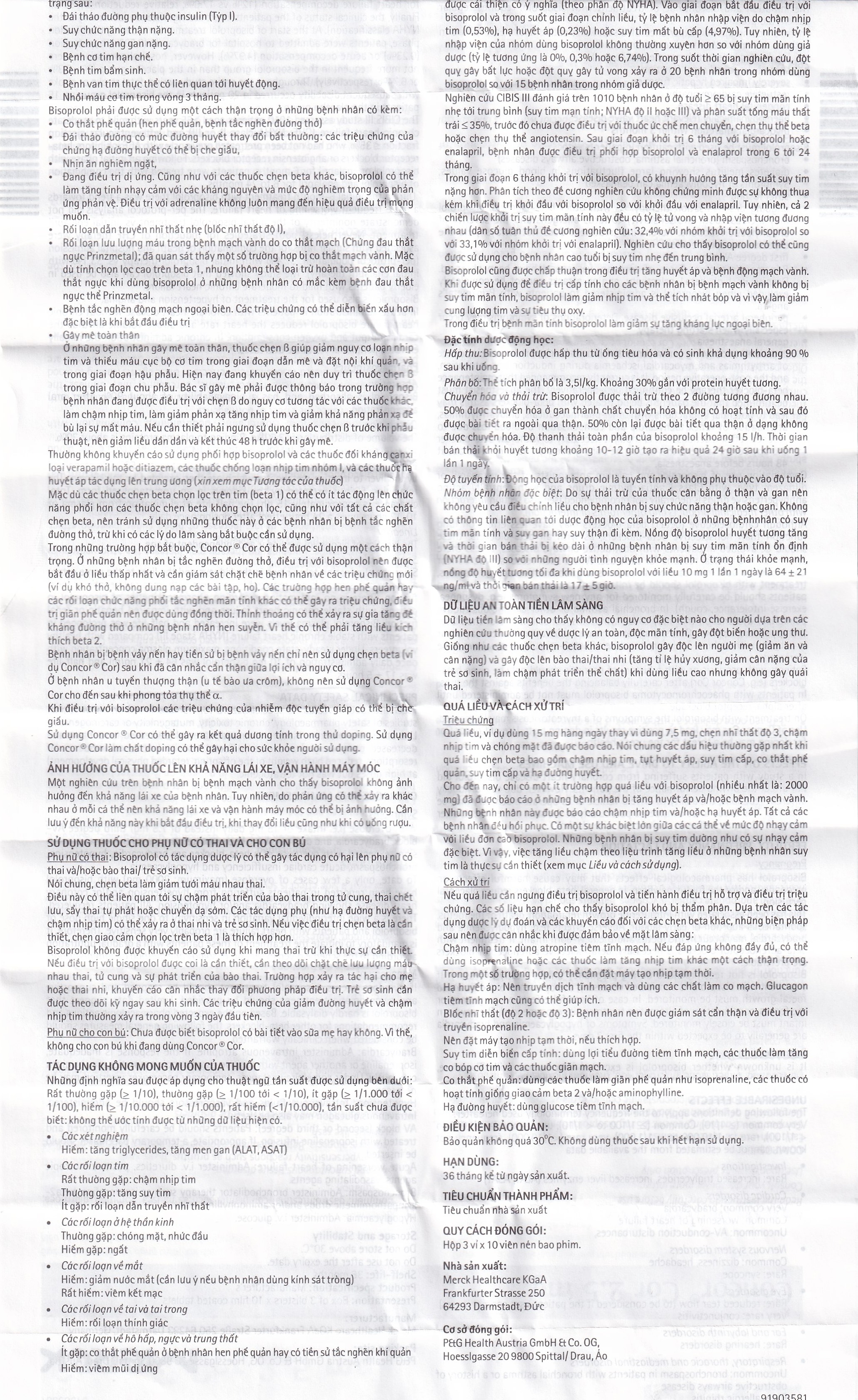 Hình ảnh Thuốc Concor Cor 2.5mg Merck điều trị suy tim mãn tính (3 vỉ x 10 viên)