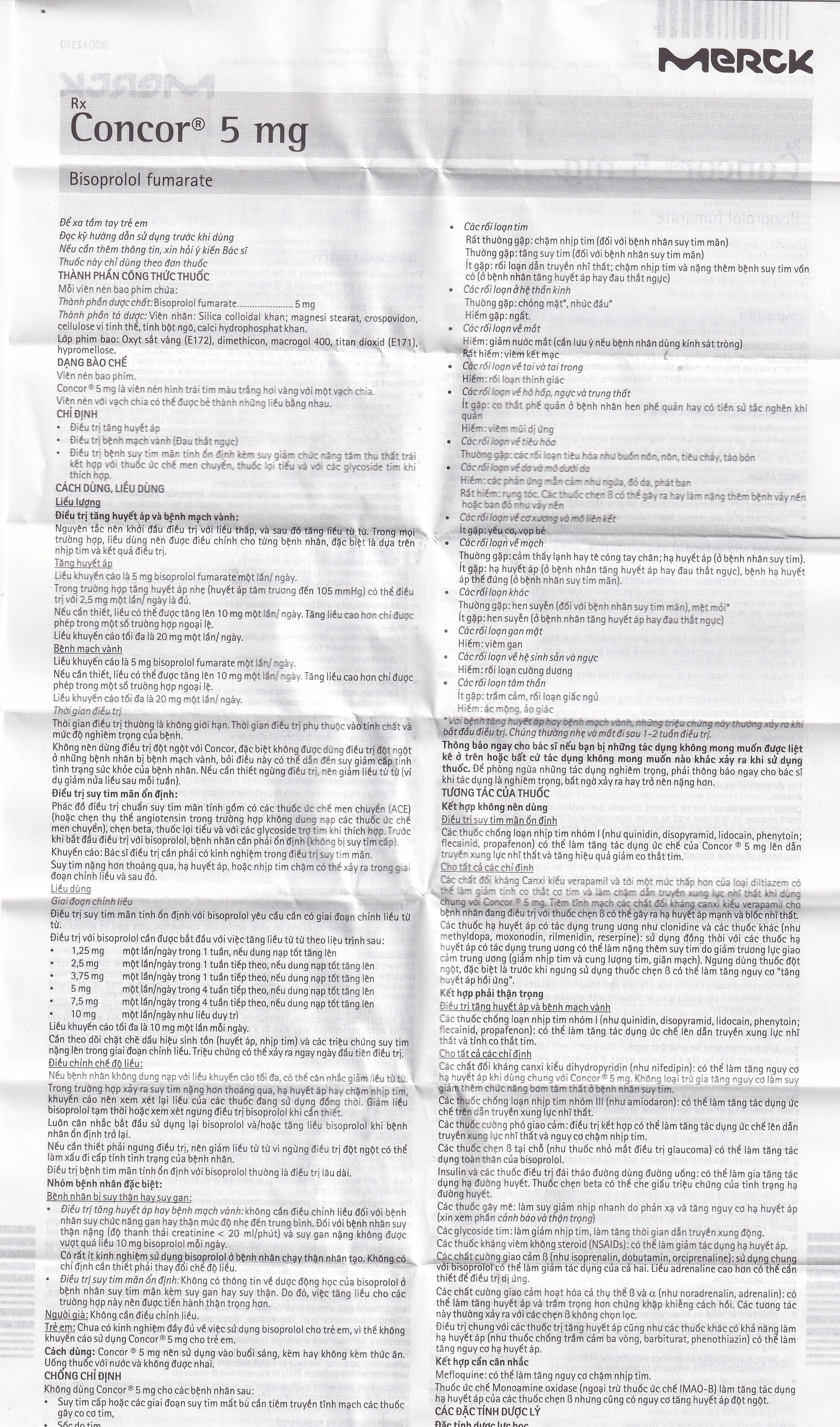 Hình ảnh Thuốc Concor 5mg Merck điều trị tăng huyết áp, đau thắt ngực (3 vỉ x 10 viên)