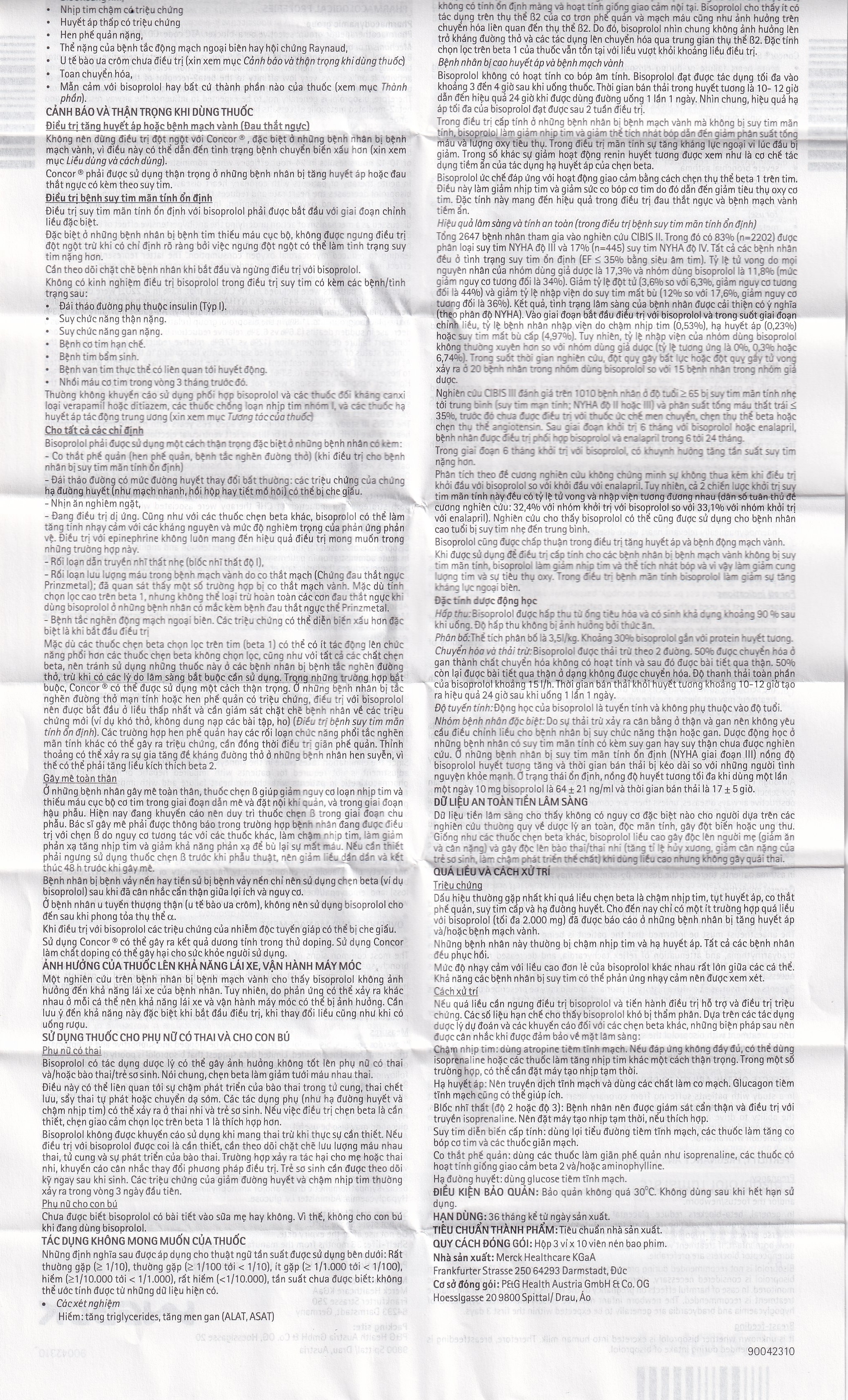 Hình ảnh Thuốc Concor 5mg Merck điều trị tăng huyết áp, đau thắt ngực (3 vỉ x 10 viên)