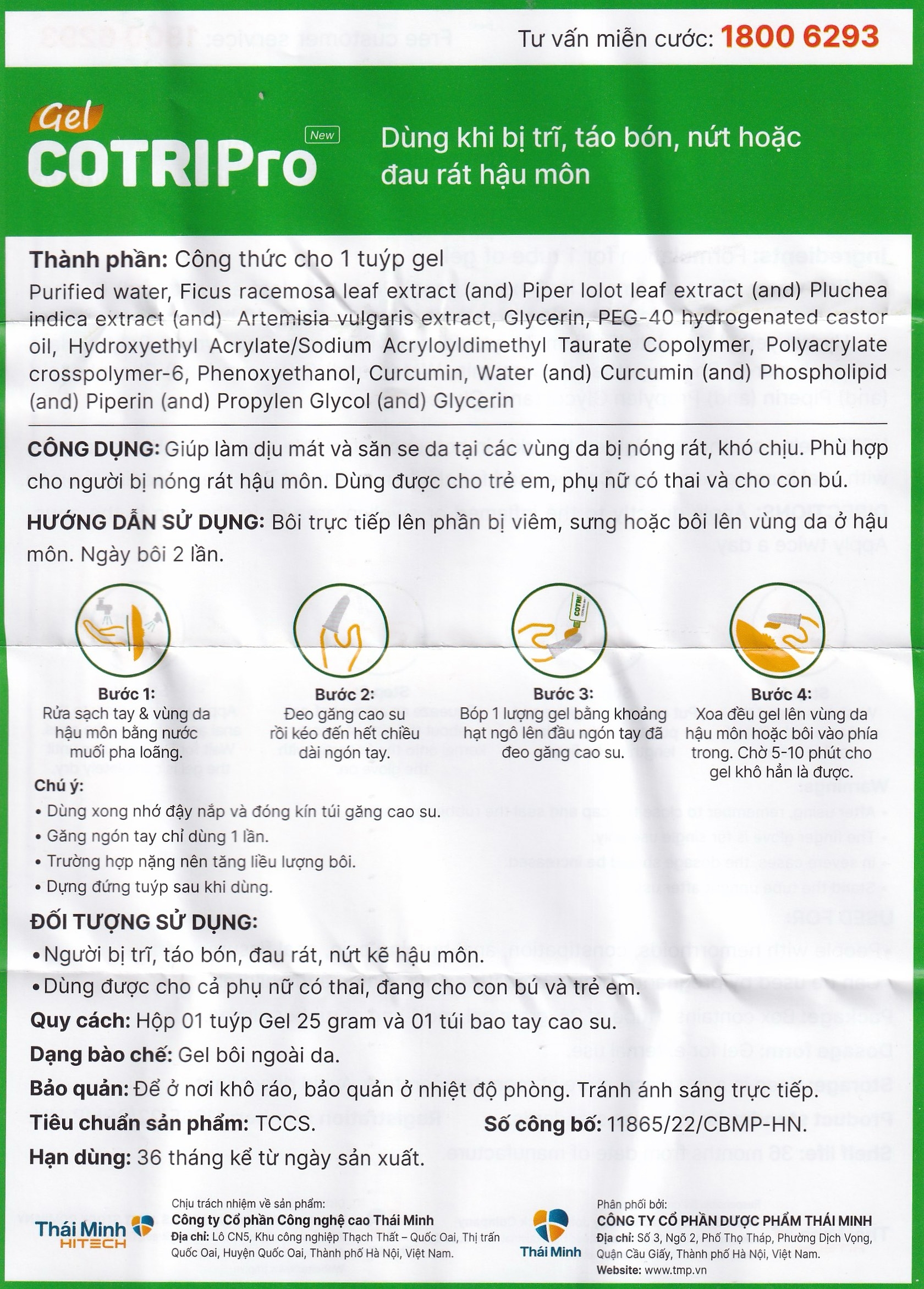 Hình ảnh Gel Cotripro Thái Minh hỗ trợ cho người bị trĩ, táo bón, nứt hoặc đau rát hậu môn (25g)