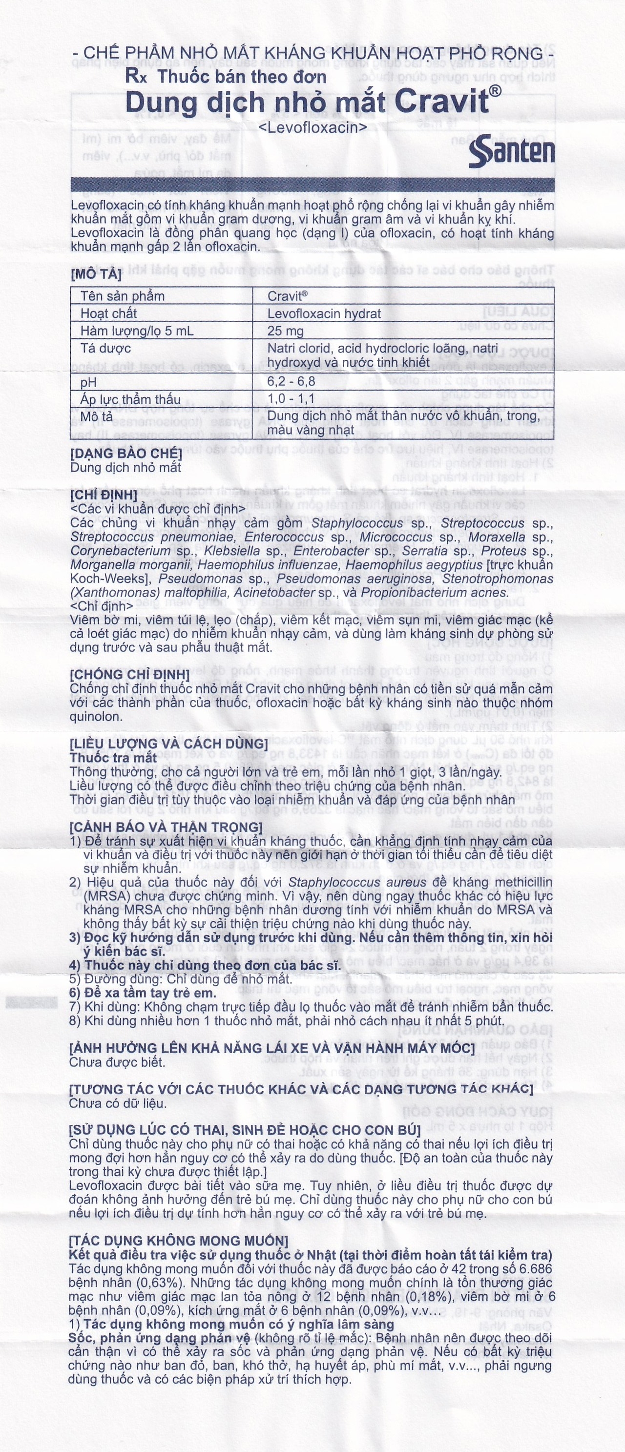 Hình ảnh Thuốc nhỏ mắt Cravit 0.5% Santen điều trị viêm bờ mi, viêm túi lệ, lẹo (5ml)