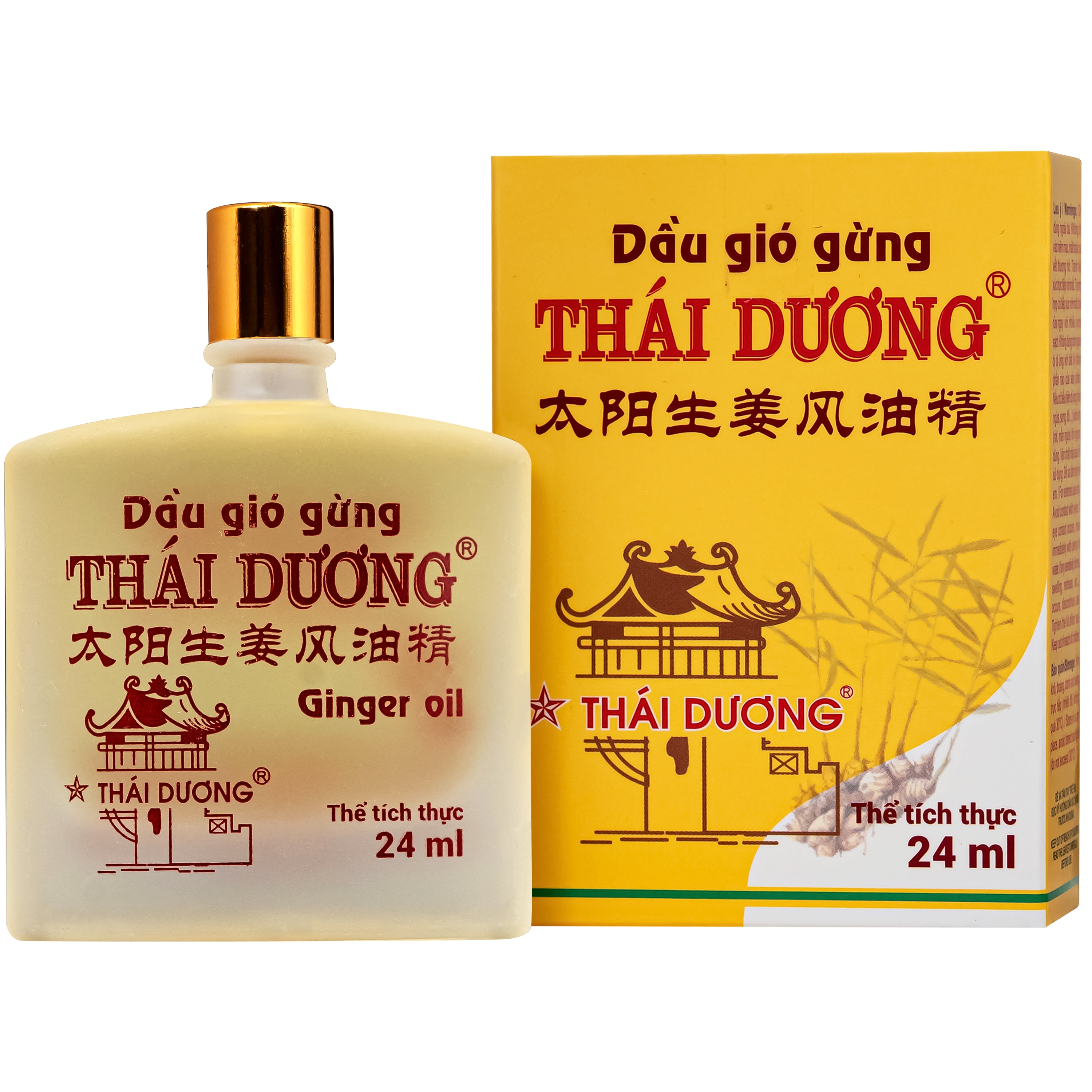 Hình ảnh Dầu gió gừng Thái Dương giúp giảm đau đầu, đau lưng, đau dây thần kinh vai gáy (Hộp 24ml)