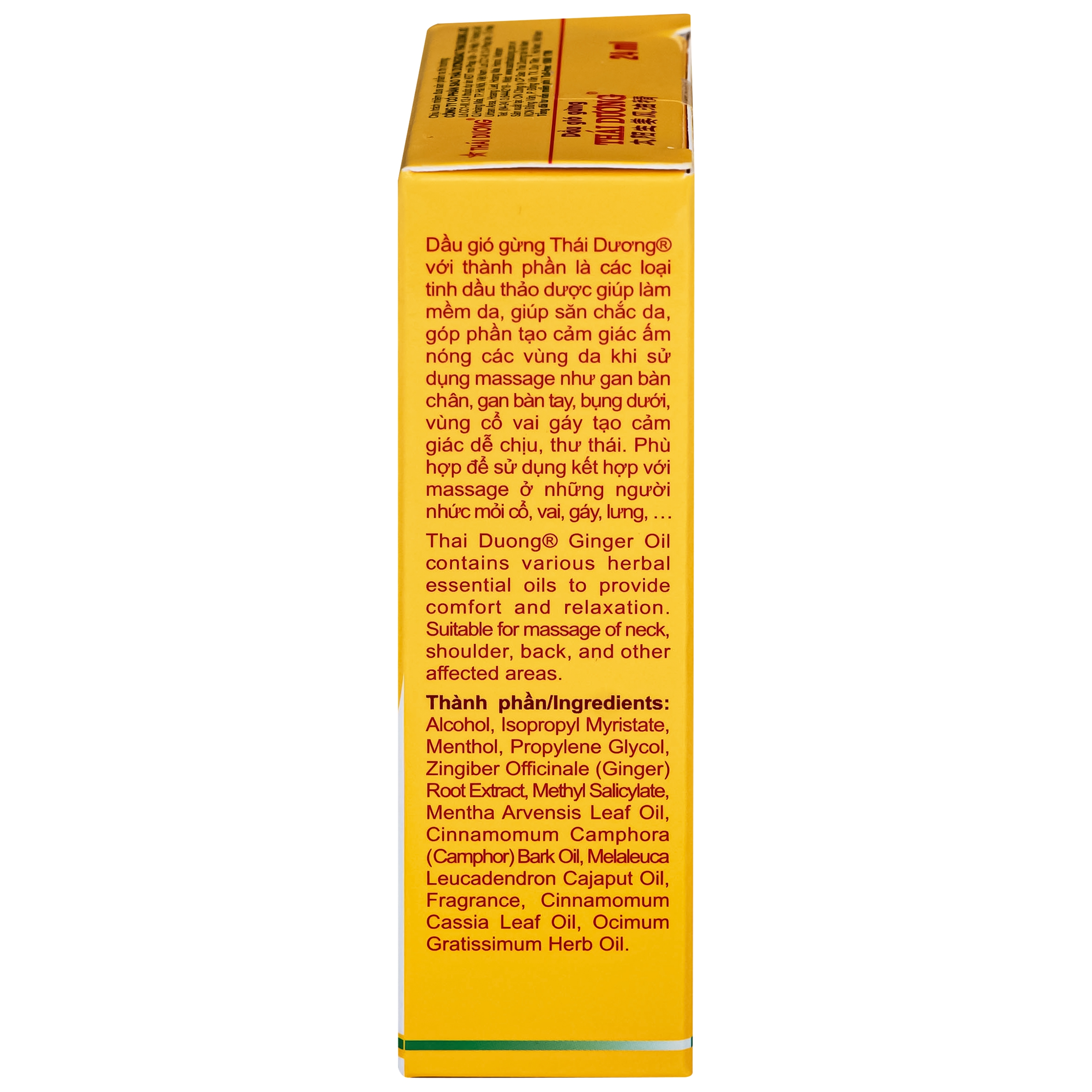 Hình ảnh Dầu gió gừng Thái Dương giúp giảm đau đầu, đau lưng, đau dây thần kinh vai gáy (Hộp 24ml)