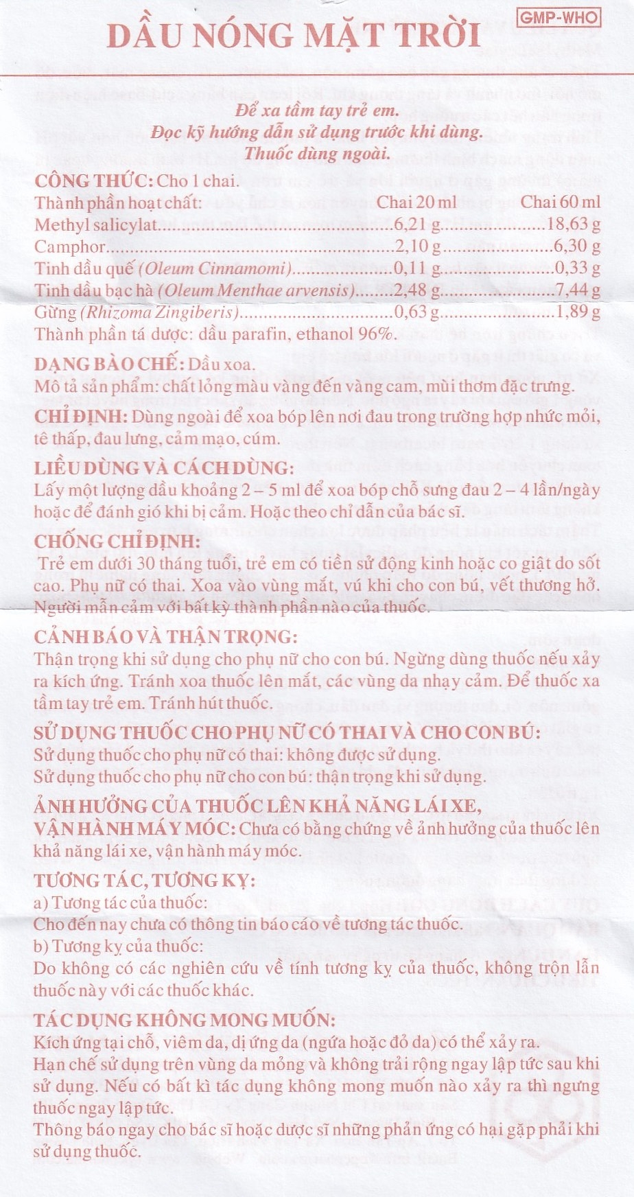 Hình ảnh Dầu nóng Mặt Trời OPC điều trị nhức mỏi, tê thấp, đau lưng, cảm mạo, cúm (60ml)