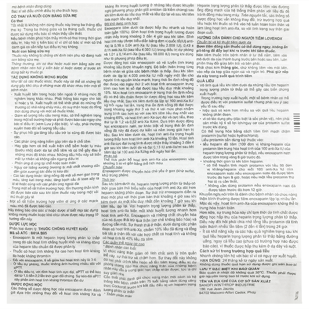 Hình ảnh Dung dịch tiêm Lovenox 4000 anti-Xa IU/0.4 ml điều trị dự phòng bệnh thuyên tắc huyết khối tĩnh mạch (2 ống)