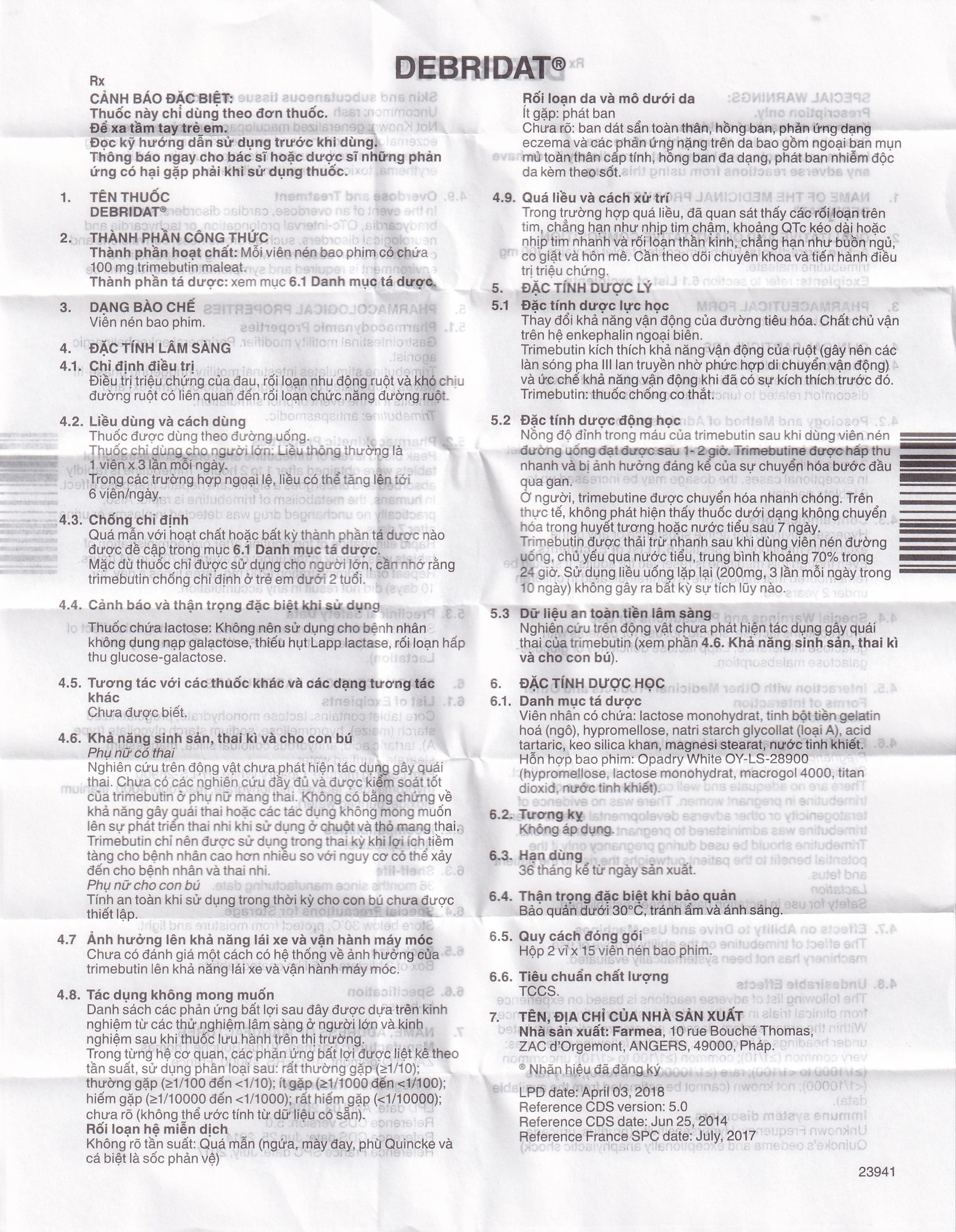 Hình ảnh Thuốc Debridat 100mg Pfizer điều trị triệu chứng đau, rối loạn nhu động ruột và khó chịu đường ruột (30 viên)