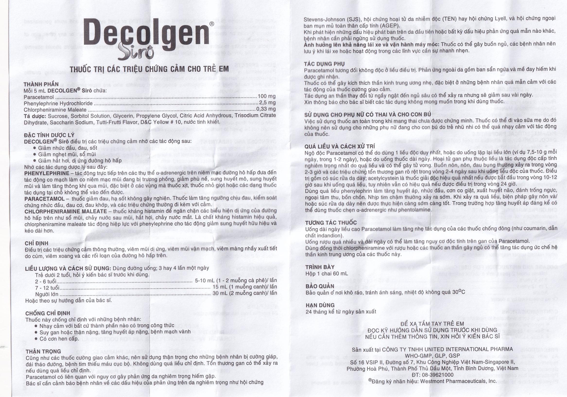 Hình ảnh Siro Decolgen Untied điều trị các triệu chứng cảm thông thường, viêm mũi dị ứng (60ml)