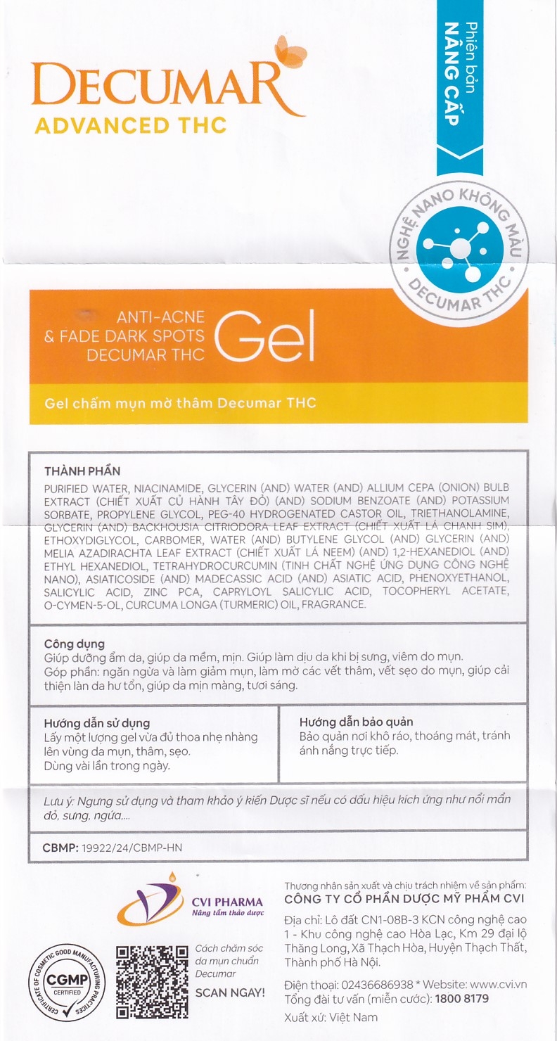Hình ảnh Gel chấm mụn, mờ thâm Decumar Advance THC 20g dưỡng ẩm da, da mềm, mịn