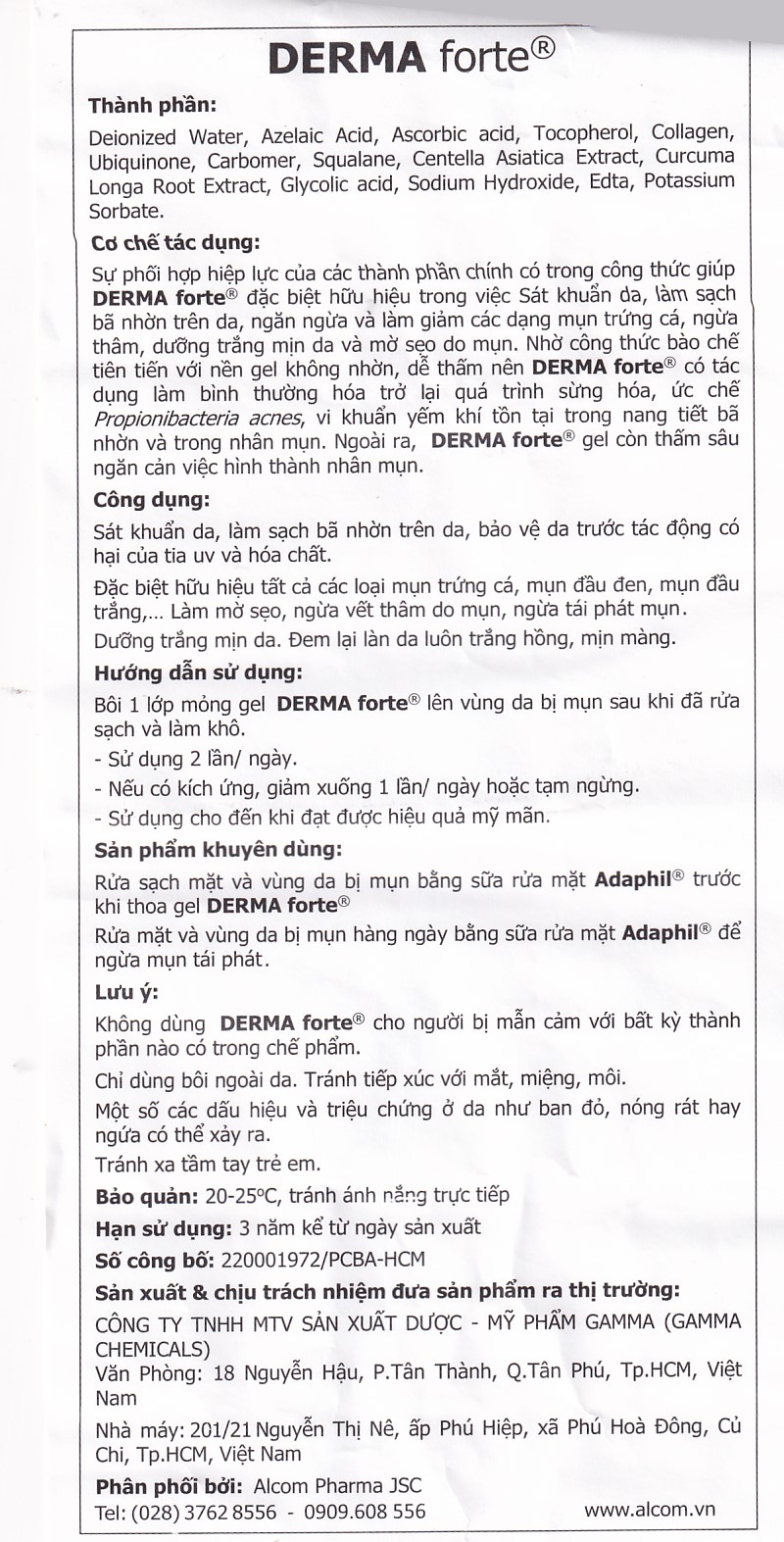 Hình ảnh Gel Derma Forte Gamma hỗ trợ làm mờ sẹo, ngừa vết thâm, ngừa tái phát mụn, sạch bã nhờn trên da (15g)