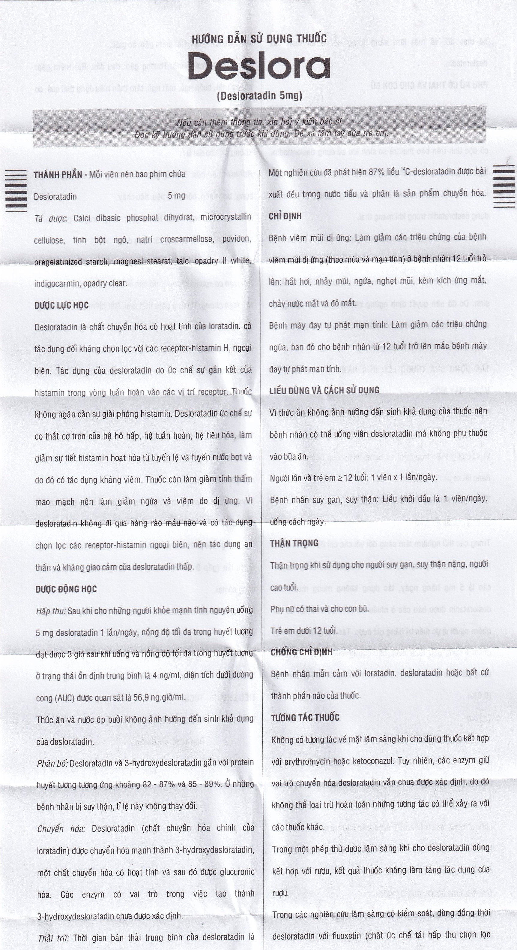 Hình ảnh Thuốc Deslora 5mg giảm các triệu chứng dị ứng theo mùa và viêm mũi dị ứng (3 vỉ x 10 viên)