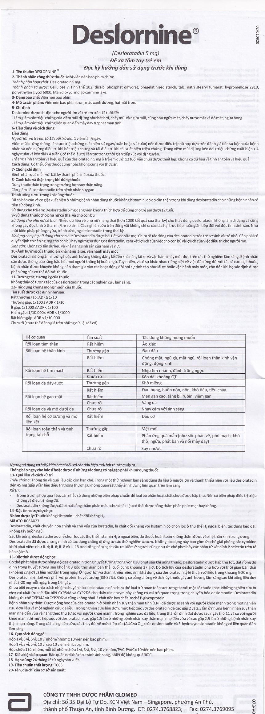 Hình ảnh Thuốc Deslornine 5mg Abbott Làm giảm các triệu chứng hắt hơi, chảy mũi, mày đay (1 vỉ x 10 viên)