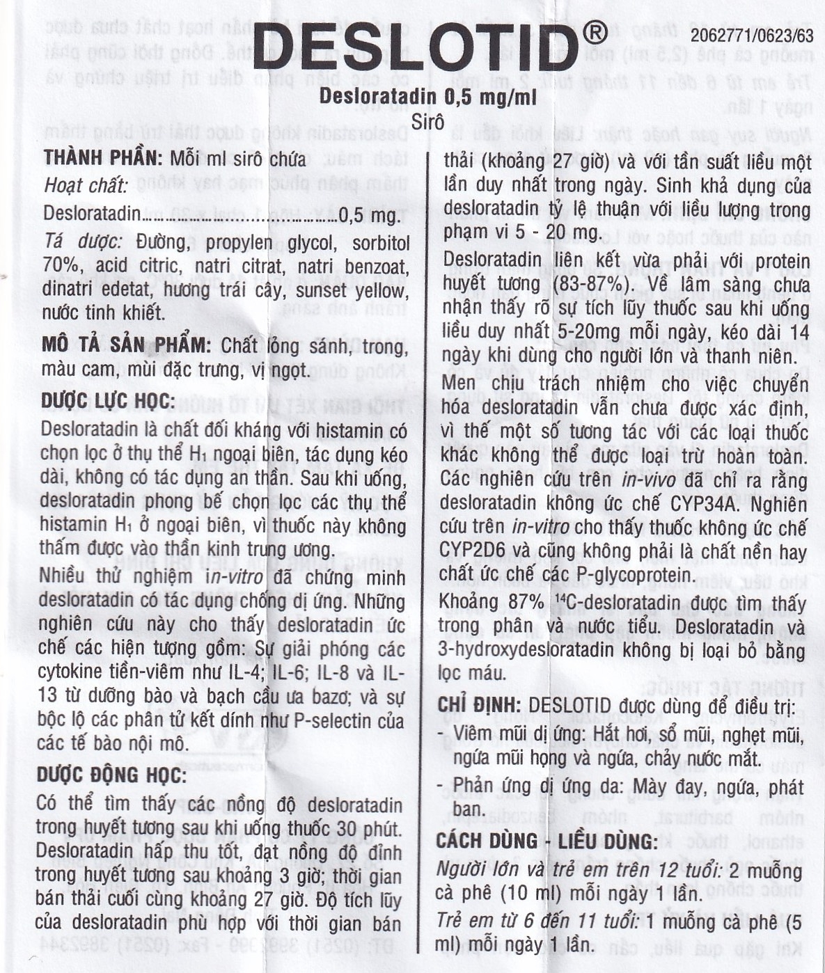 Hình ảnh Siro Deslotid OPV trị viêm mũi dị ứng, phản ứng dị ứng da (60ml)
