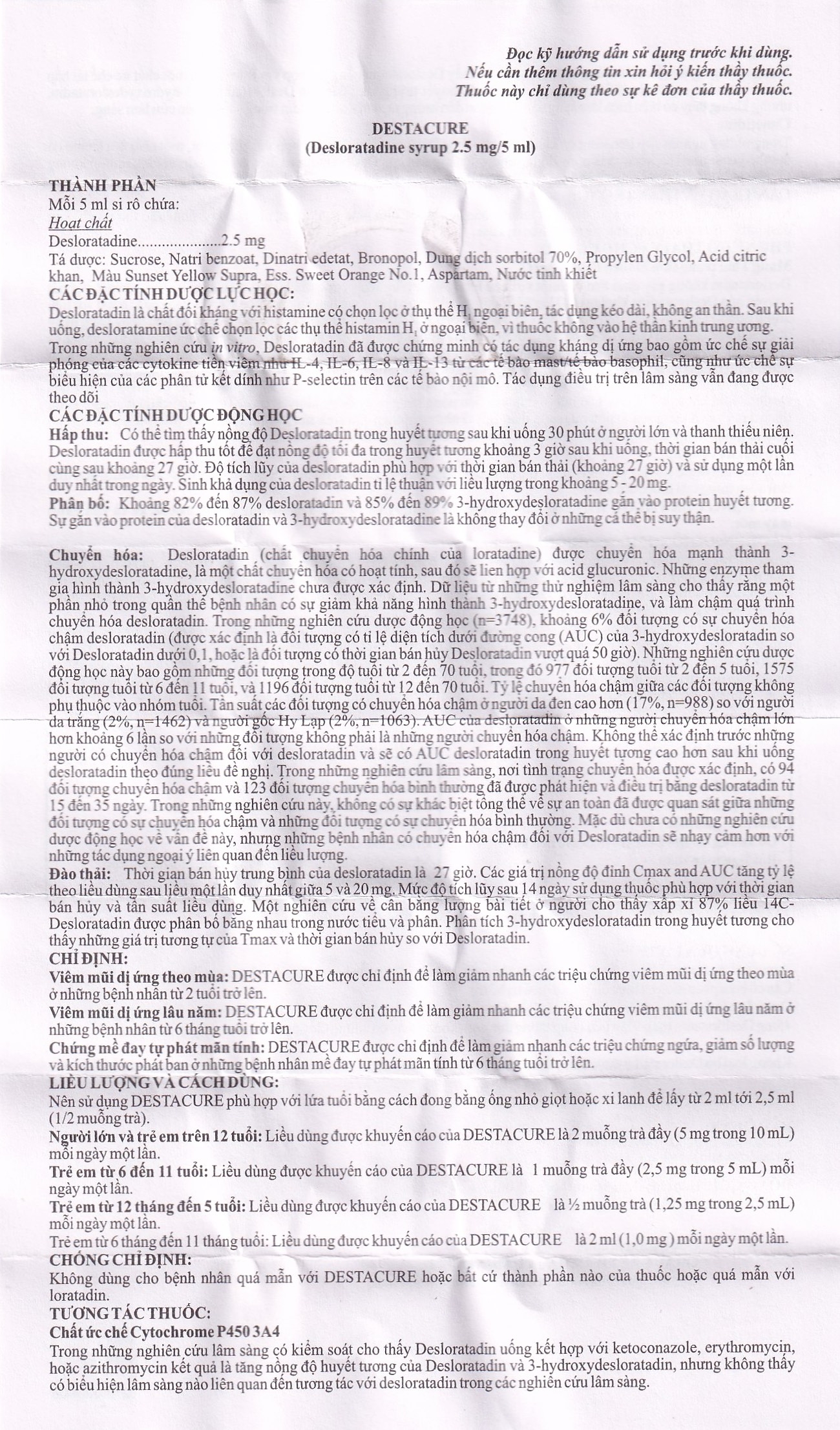 Hình ảnh Siro Destacure 2.5mg/5ml Gracure điều trị viêm mũi dị ứng theo mùa và lâu năm, mày đay tự phát mãn tính (60ml)