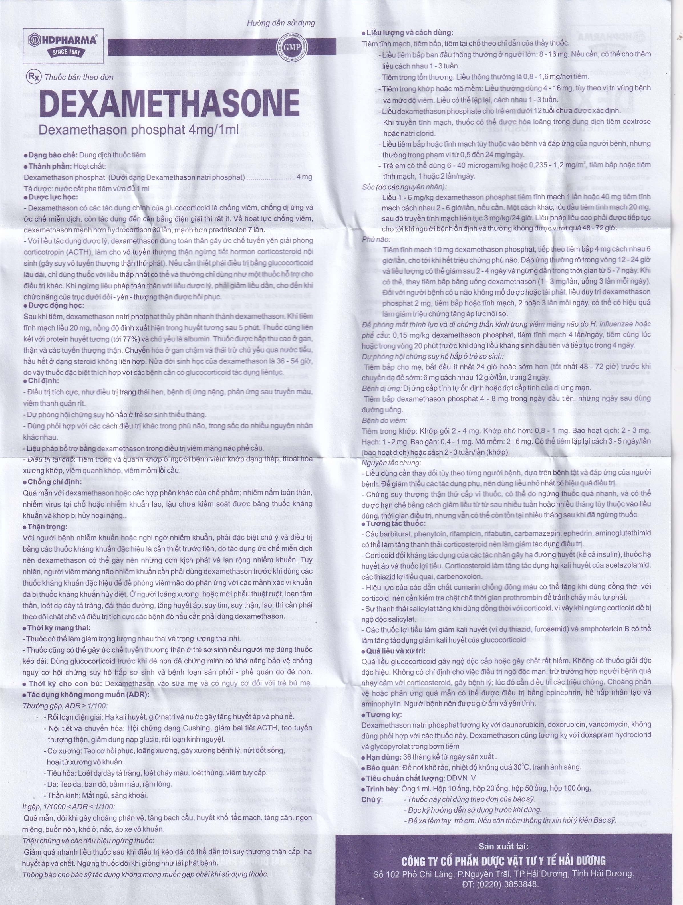 Hình ảnh Dung dịch tiêm Dexamethasone 4mg/1ml điều trị trạng thái hen, bệnh dị ứng nặng, phản ứng sau truyền máu (50 ống)