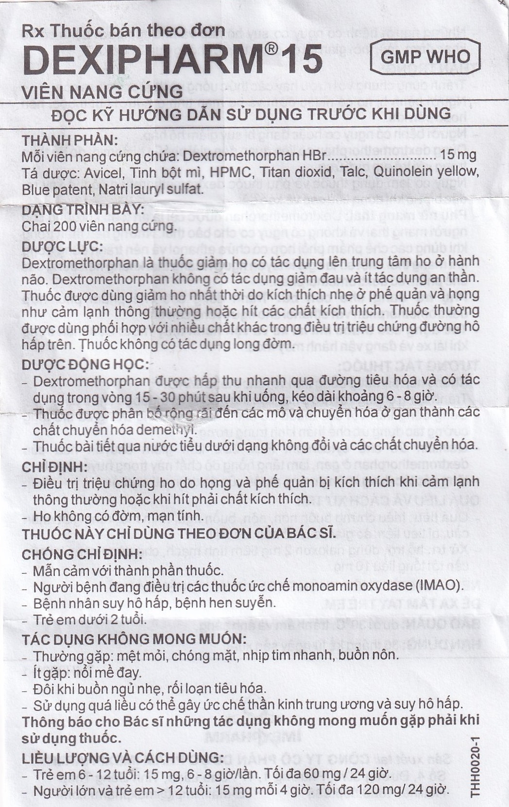 Hình ảnh Thuốc Dexipharm 15 Imexpharm điều trị triệu chứng ho (200 viên)