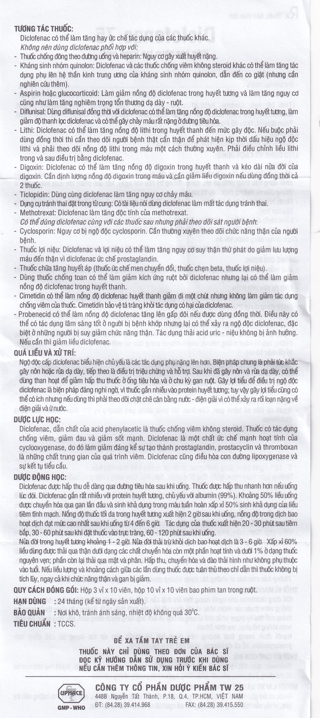 Hình ảnh Thuốc Diclofenac 75 Uphace điều trị dài ngày viêm khớp mạn, thoái hóa khớp (10 vỉ x 10 viên)