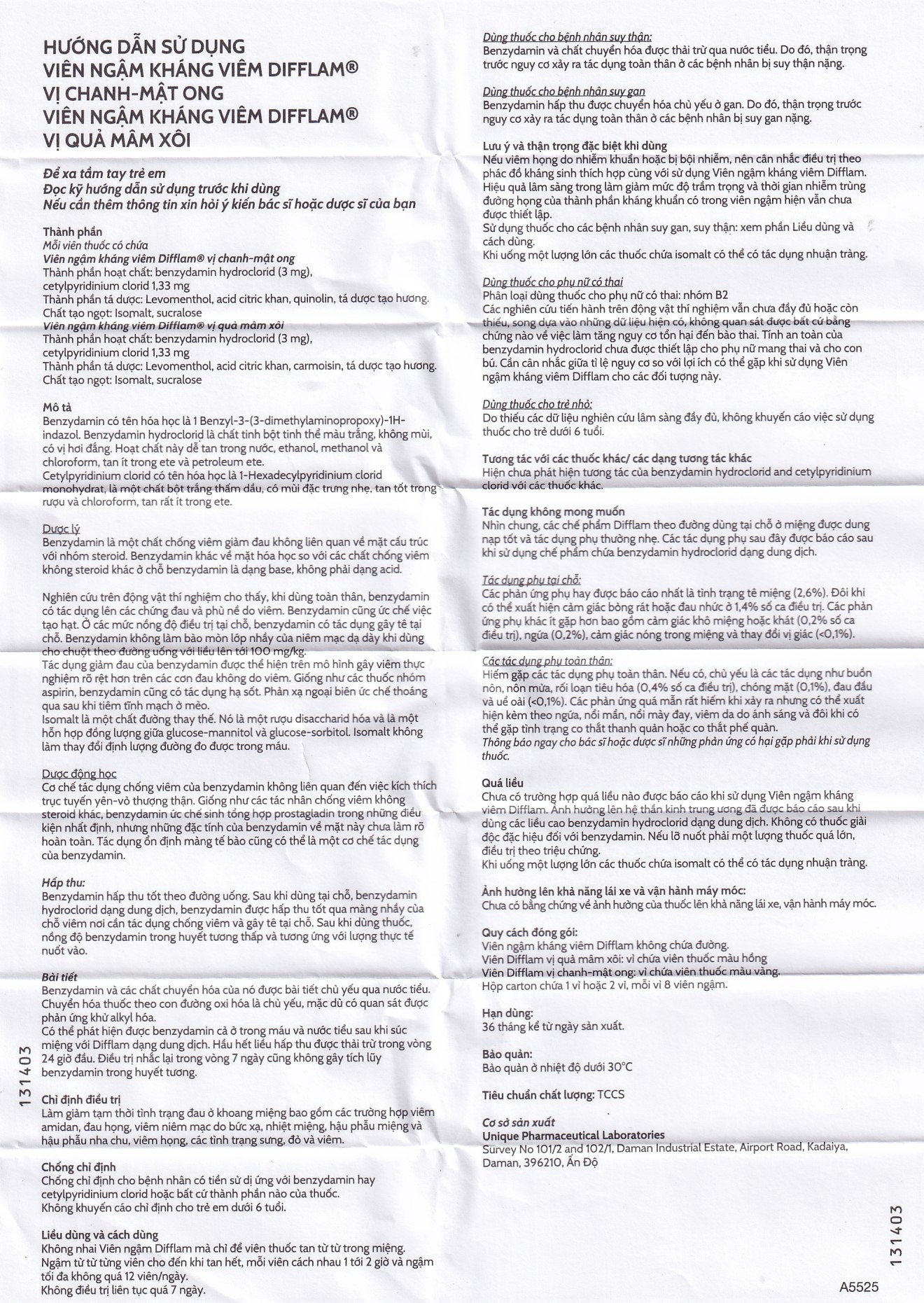 Hình ảnh Viên ngậm kháng viêm Difflam vị quả mâm xôi Unique Pharma hỗ trợ điều trị viêm amidan, đau họng (1 vỉ x 8 viên)