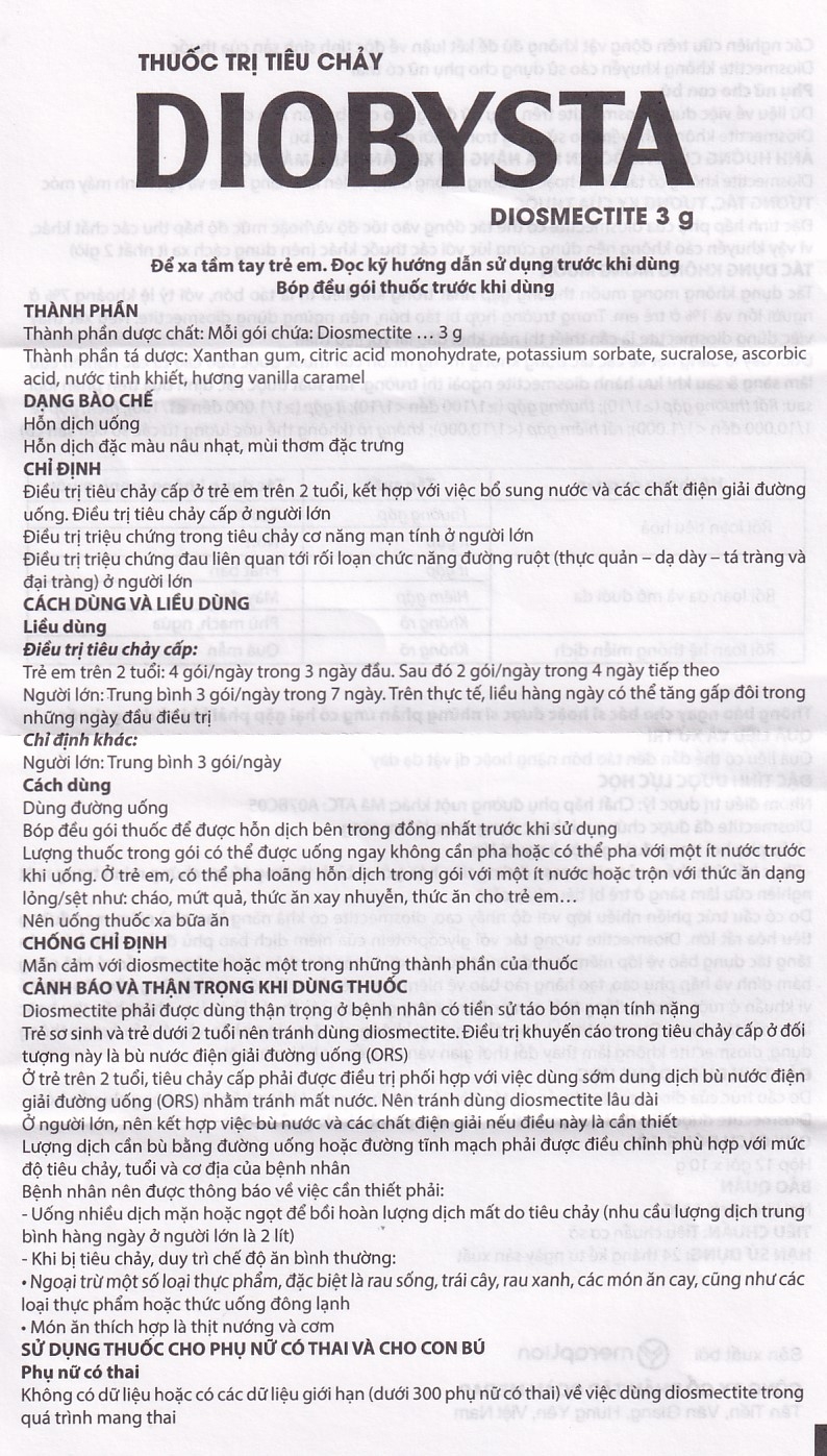 Hình ảnh Thuốc Diobysta Merap điều trị tiêu chảy cấp và mạn (12 gói)