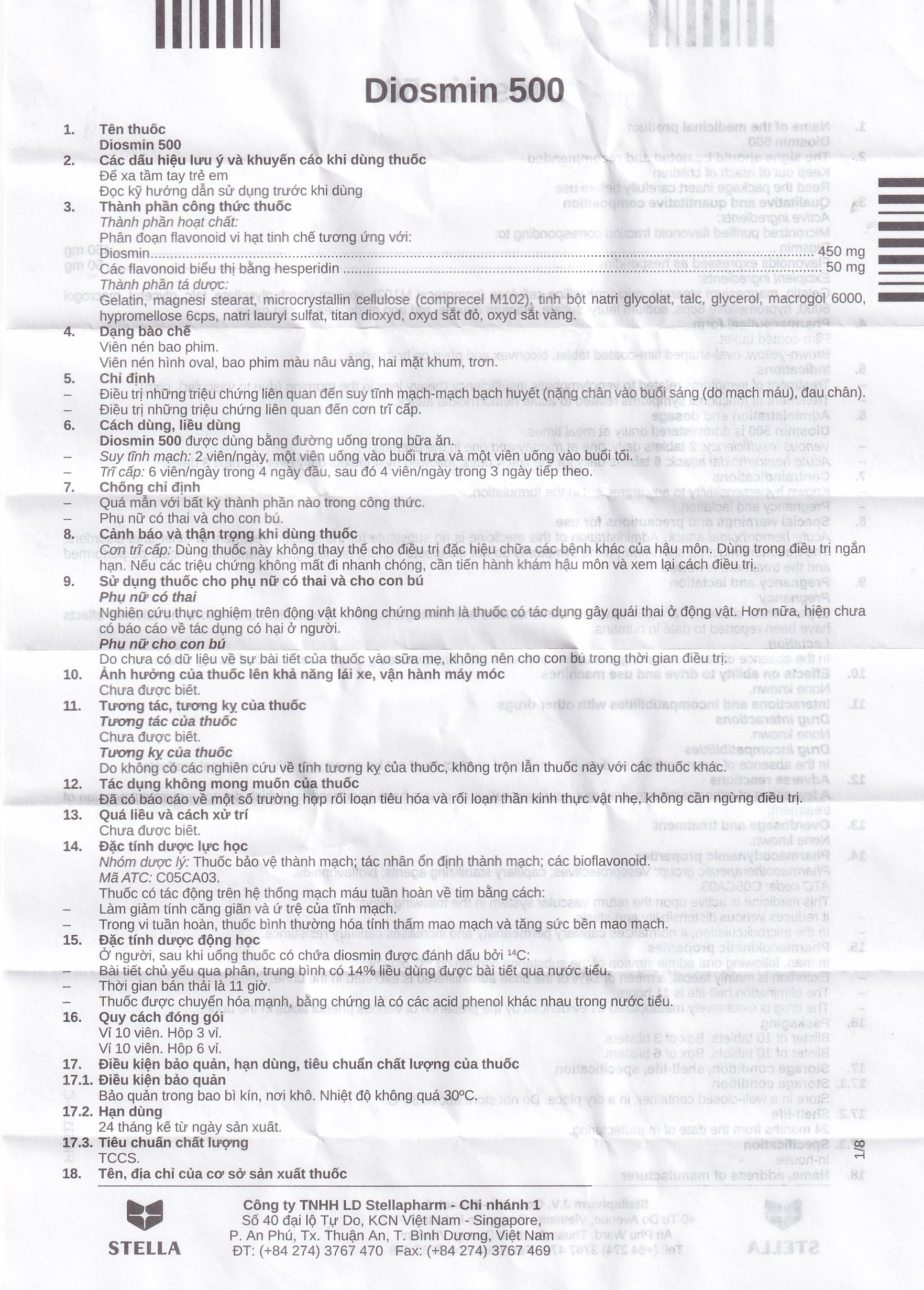 Hình ảnh Thuốc Diosmin 500 Stella điều trị triệu chứng liên quan đến suy tĩnh mạch - mạch bạch huyết (6 vỉ x 10 viên)