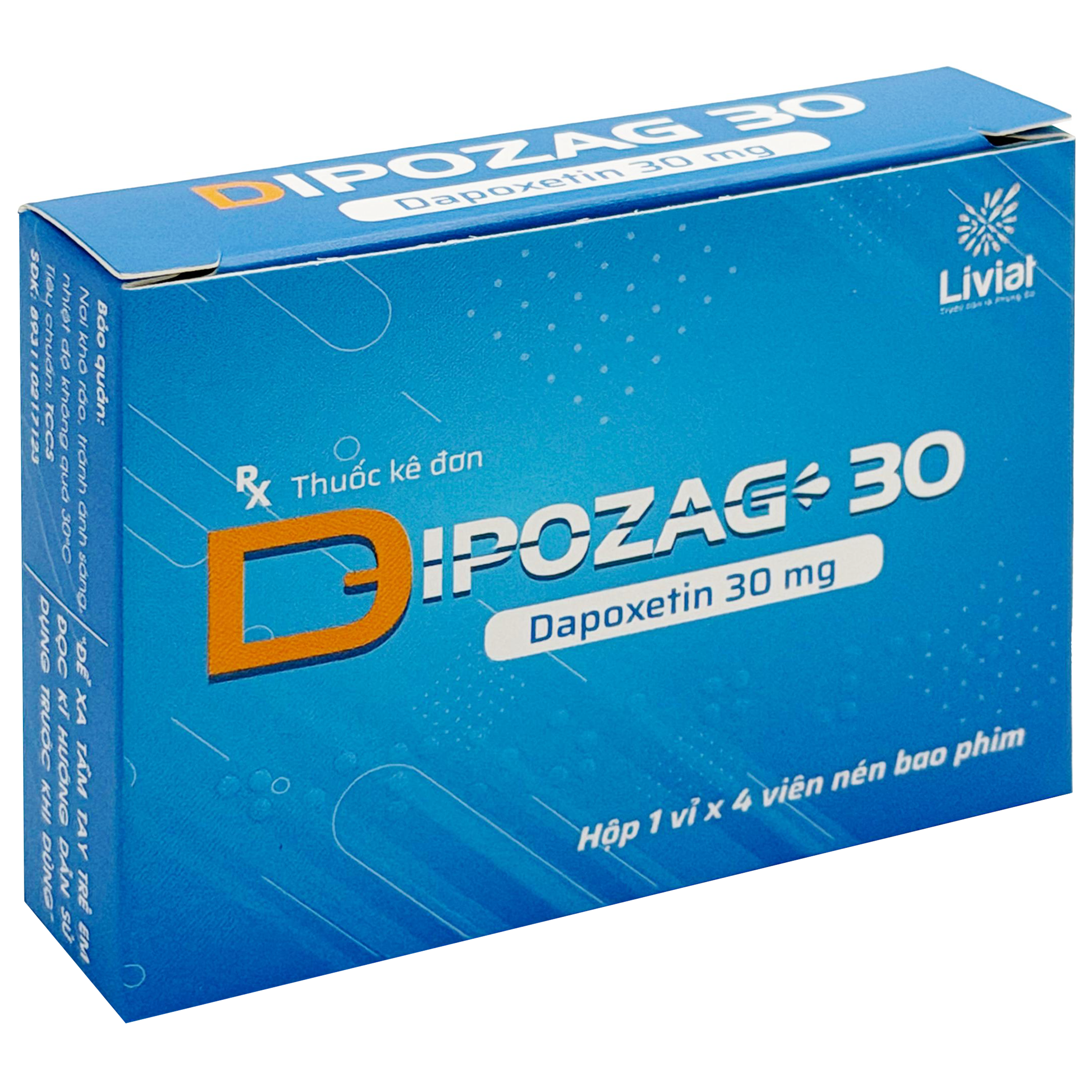 Hình ảnh Thuốc Dipozag 30mg Liviat điều trị xuất tinh sớm ở nam giới (1 vỉ x 3 viên)