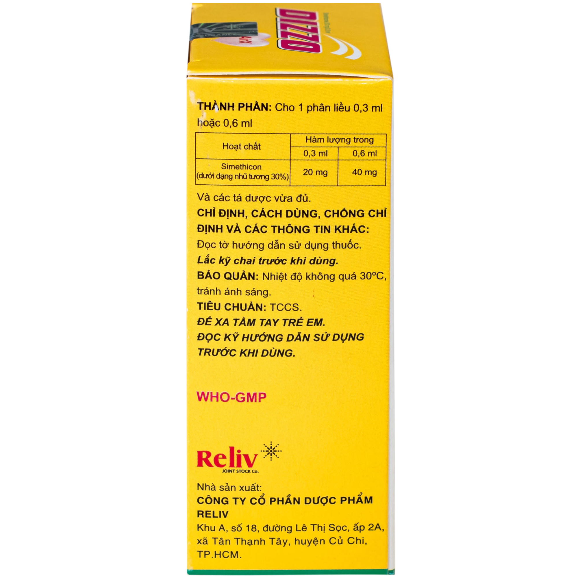 Hình ảnh Hỗn dịch uống Dizzo AirX 20mg Reliv giảm đầy hơi, căng tức dạ dày; đau trướng bụng sau phẫu thuật (Hộp 15ml)
