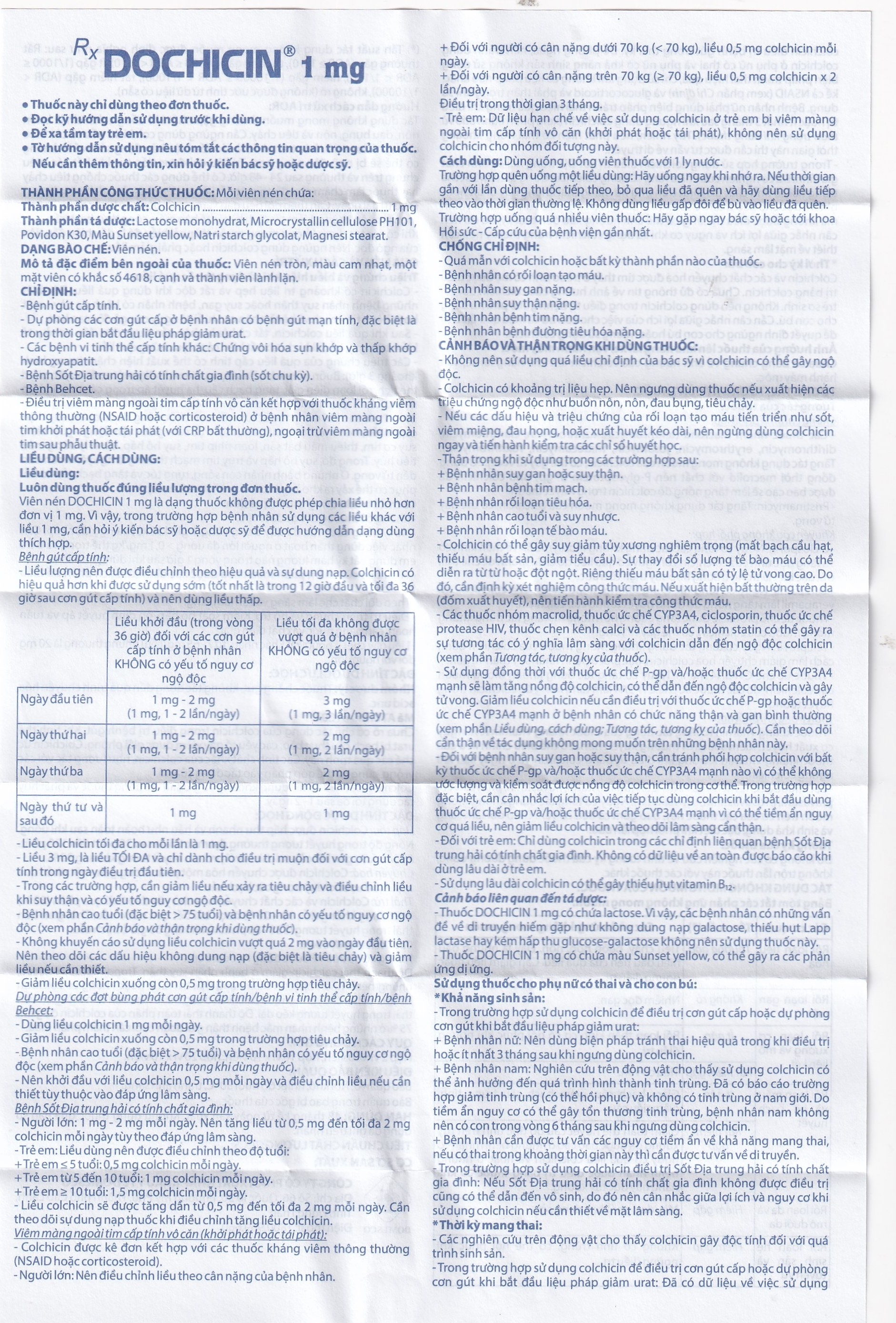 Hình ảnh Thuốc Dochicin 1mg Domesco điều trị bệnh gút cấp tính (20 viên)