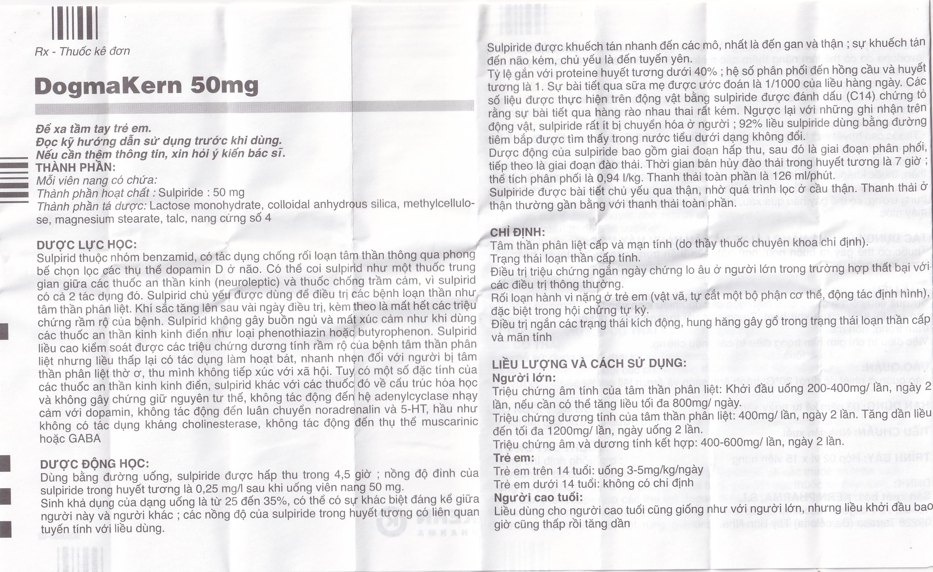 Hình ảnh Thuốc DogmaKern 50mg capsules điều trị tâm thần phân liệt cấp và mạn tính (2 vỉ x 15 viên)