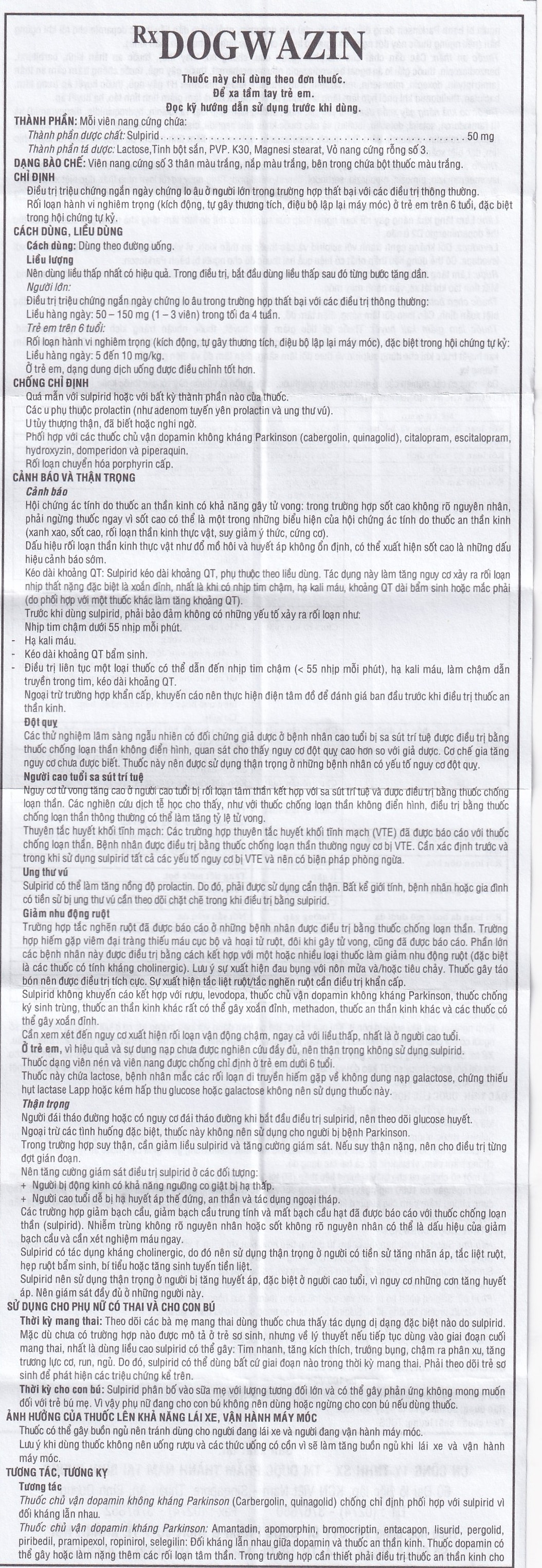 Hình ảnh Thuốc Dogwazin Thành Nam điều trị các triệu chứng lo âu, rối loạn hành vi nặng (3 vỉ x 10 viên)