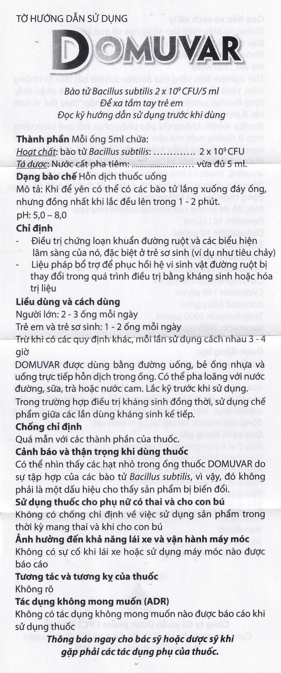 Hình ảnh Thuốc Domuvar CPC1 điều trị và phòng ngừa rối loạn hệ vi sinh vật đường ruột (8 vỉ x 5 ống)