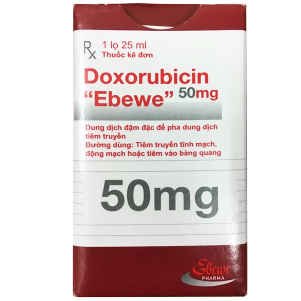 Hình ảnh Thuốc Doxorubicin Ebewe 50mg/25ml điều trị các khối u đặc, ung thư hệ tạo máu và hệ lympho