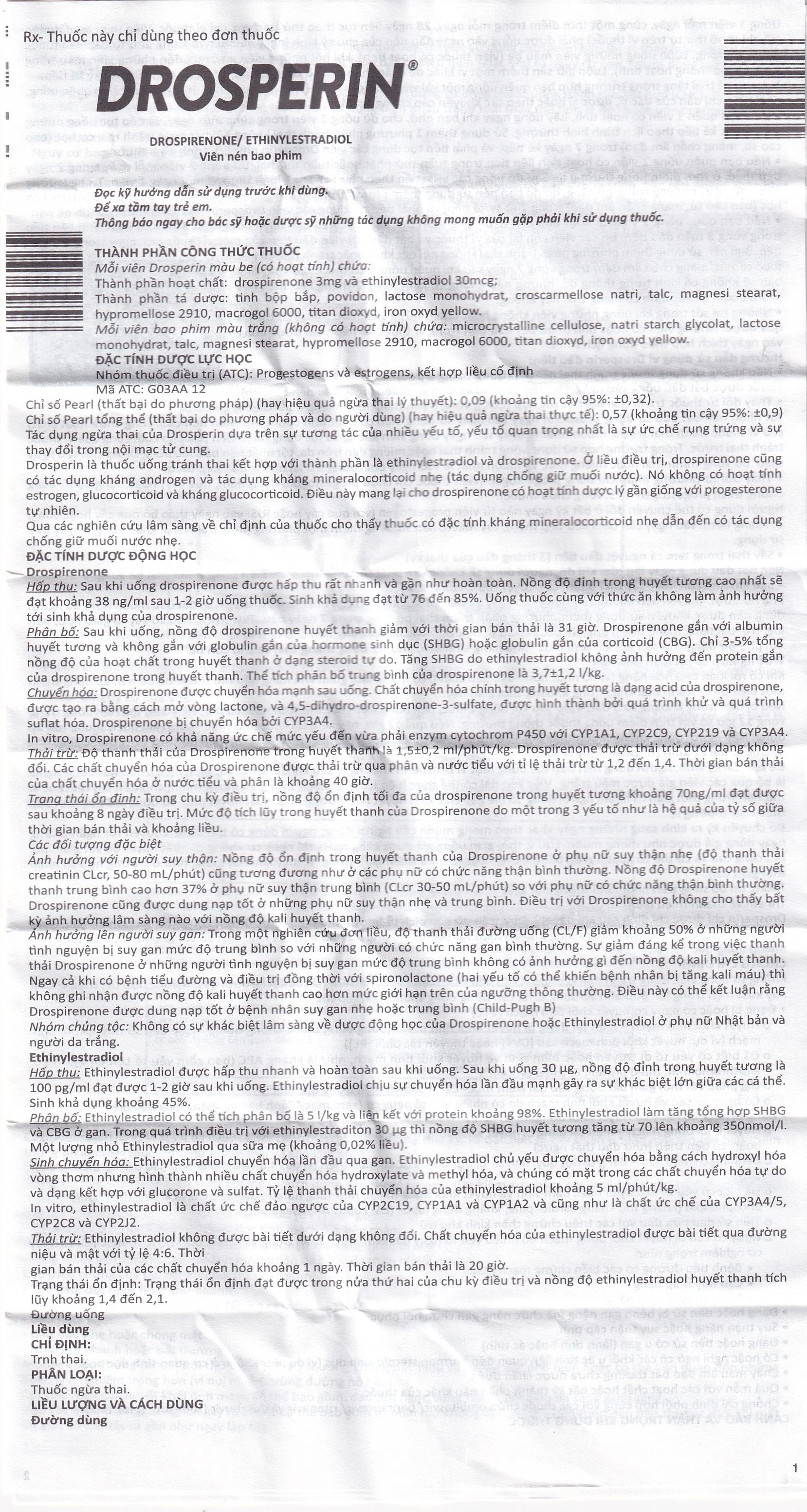Hình ảnh Thuốc tránh thai hằng ngày Drosperin Abbott (1 vỉ x 28 viên)