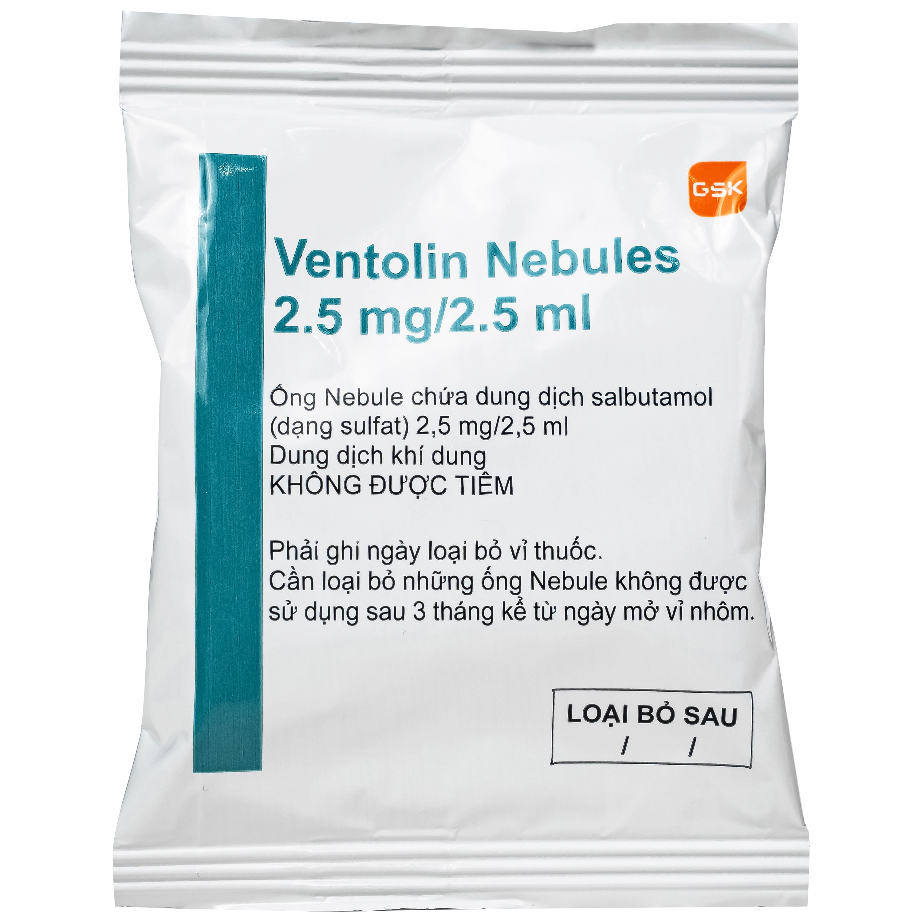 Hình ảnh Dung dịch khí dung Ventolin Nebules 2.5mg GSK điều trị, ngăn ngừa co thắt phế quản (4 vỉ x 5 ống)