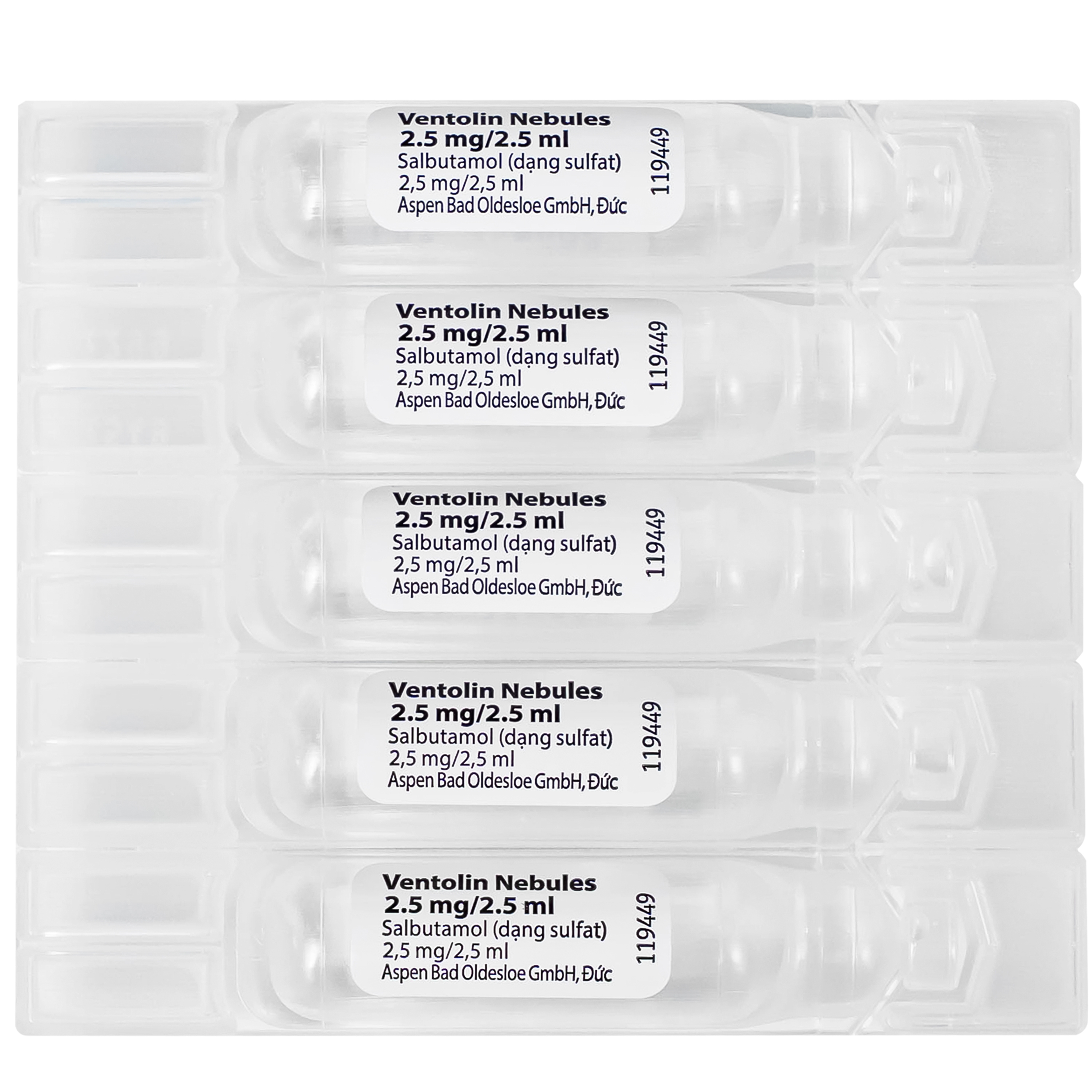 Hình ảnh Dung dịch khí dung Ventolin Nebules 2.5mg GSK điều trị, ngăn ngừa co thắt phế quản (4 vỉ x 5 ống)