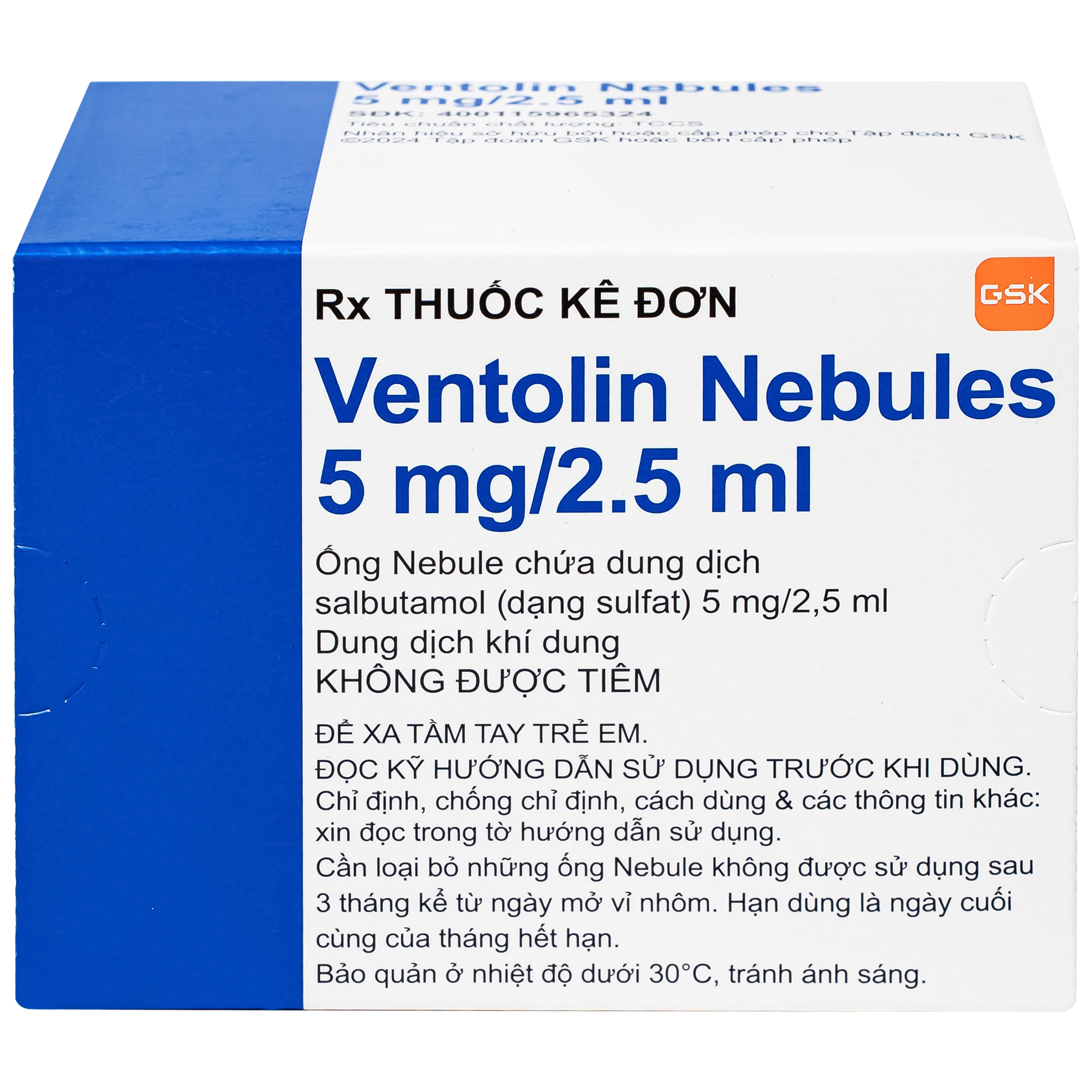 Hình ảnh Dung dịch khí dung Ventolin Nebules 5mg GSK điều trị hoặc ngăn ngừa co thắt phế quản (4 vỉ x 5 ống)