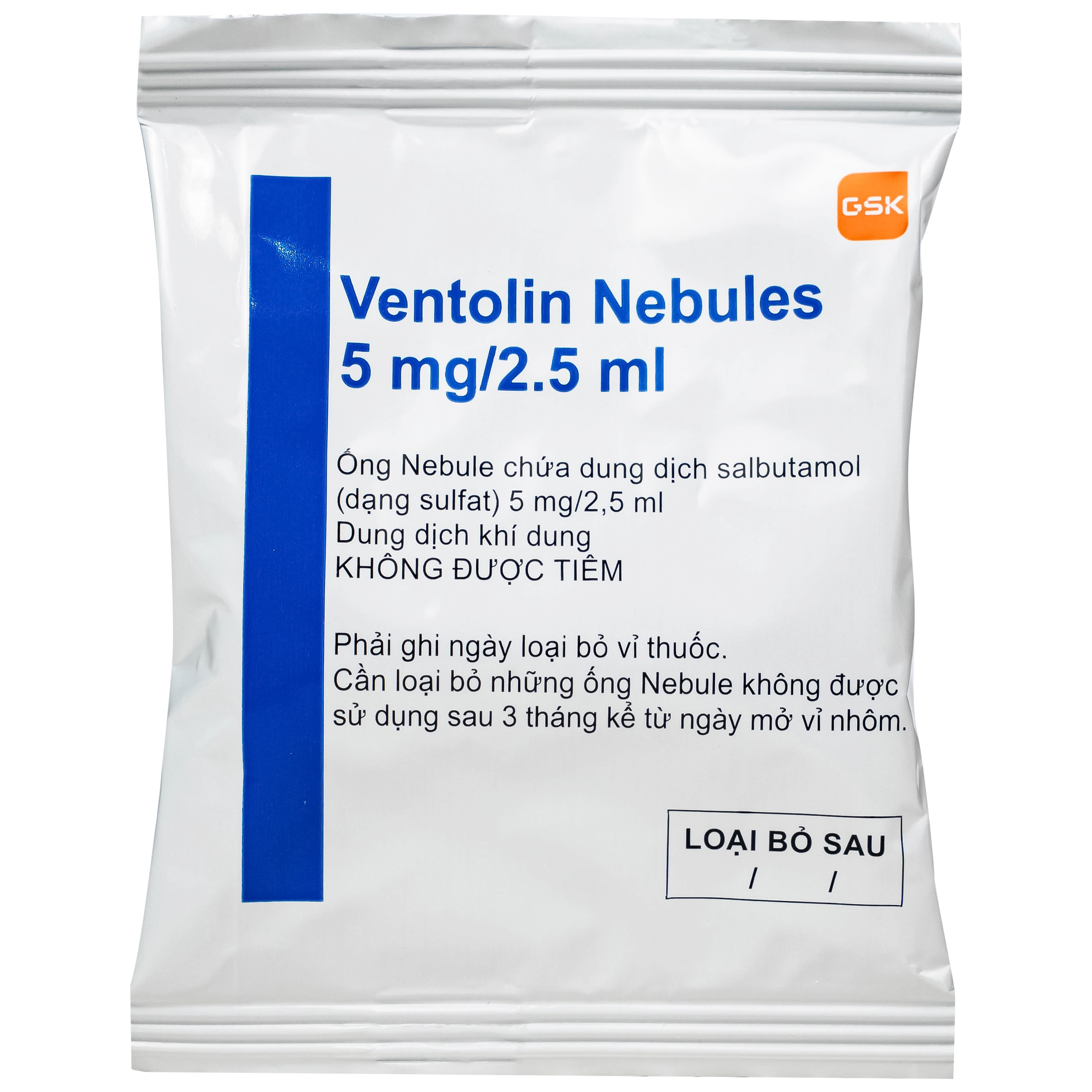 Hình ảnh Dung dịch khí dung Ventolin Nebules 5mg GSK điều trị hoặc ngăn ngừa co thắt phế quản (4 vỉ x 5 ống)