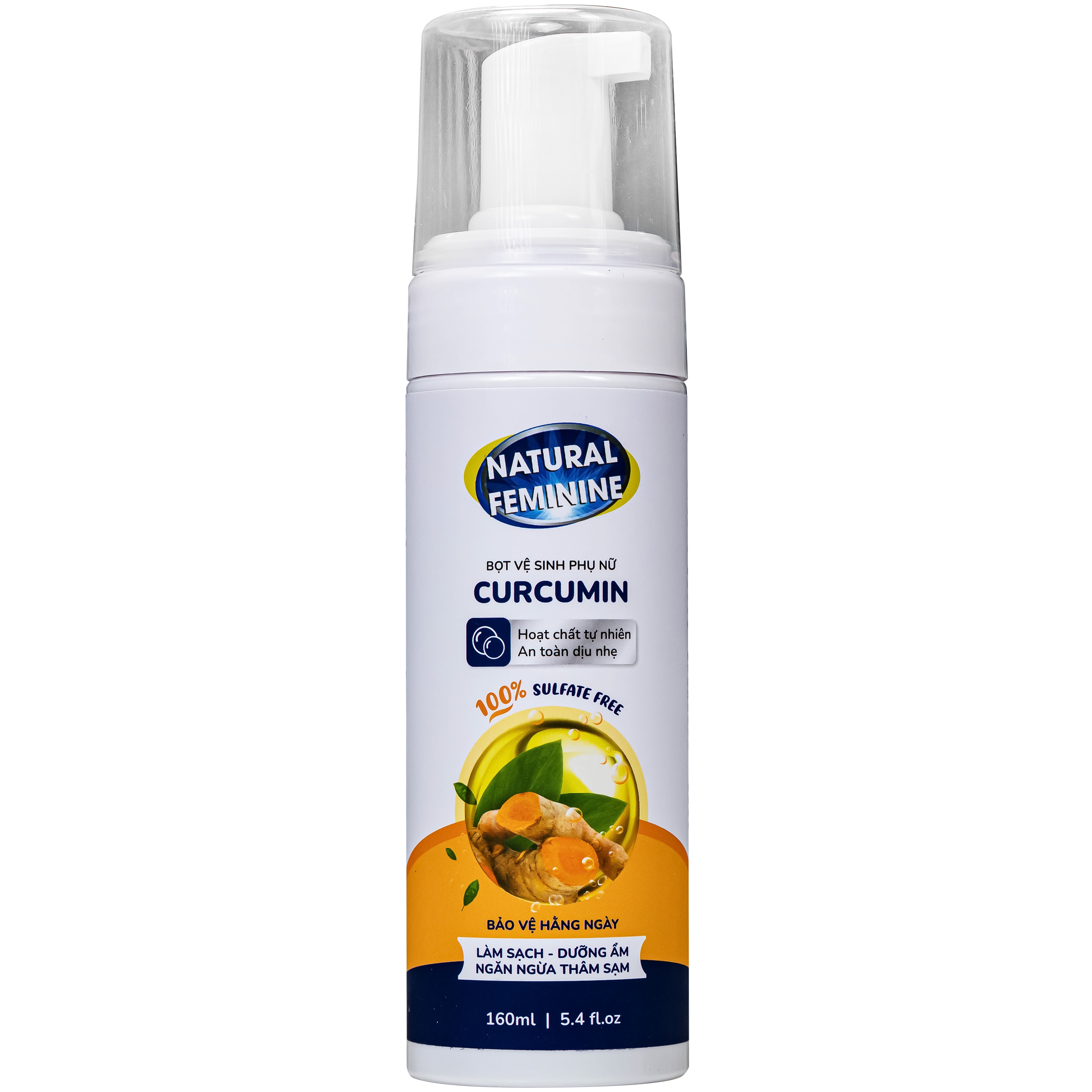 Hình ảnh Dung dịch vệ sinh phụ nữ dạng bọt Natural Feminine Curcumin làm sạch, khử mùi, kháng khuẩn (160ml)