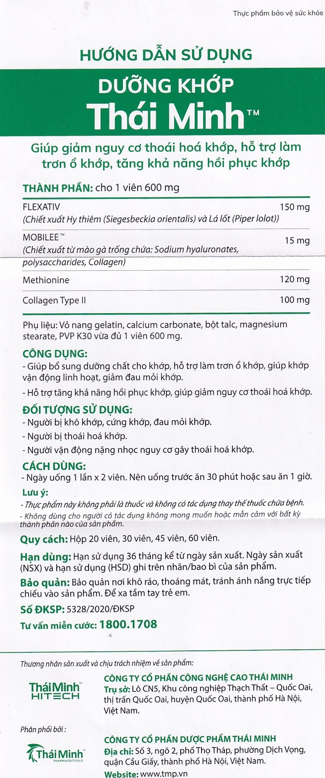 Hình ảnh Viên nang cứng Dưỡng khớp Thái Minh giúp giảm nguy cơ thoái hóa khớp (2 vỉ x 10 viên)