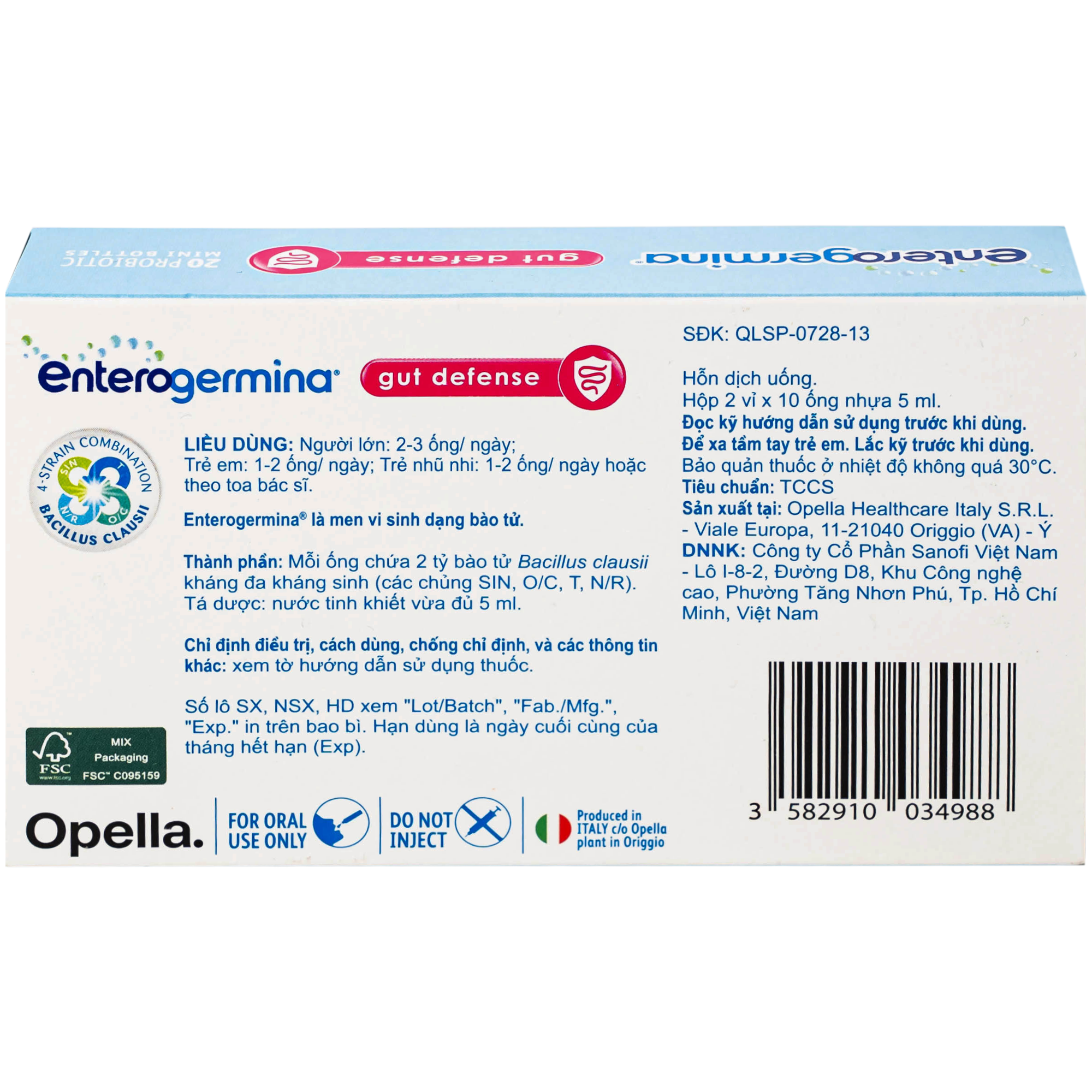 Hình ảnh Hỗn dịch uống men vi sinh Enterogermina Gut Defense 2 tỷ/5ml Opella tăng cường tiêu hóa, hỗ trợ bảo vệ đường ruột (2 vỉ 10 ống)