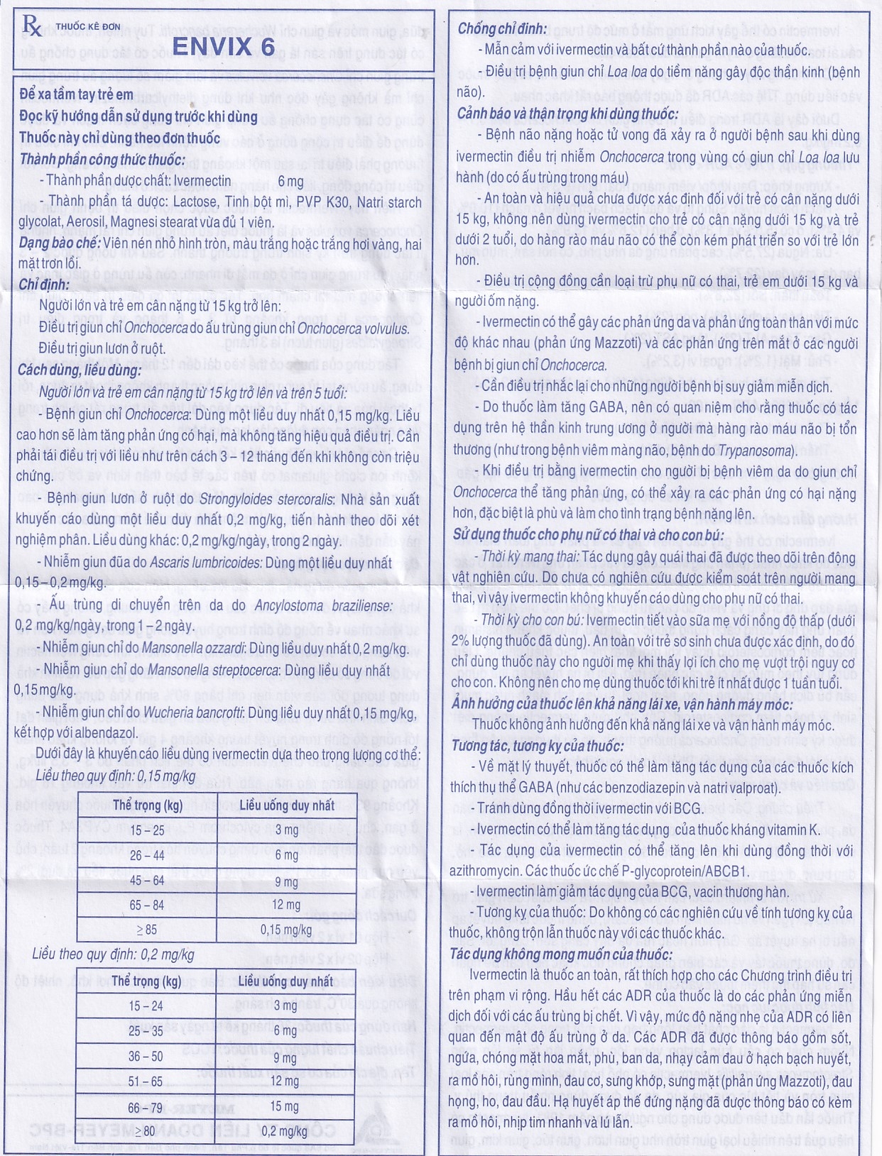Hình ảnh Thuốc Envix 6 Meyer - BPC điều trị giun chỉ Onchocerca, giun lươn ở ruột (2 vỉ x 2 viên)
