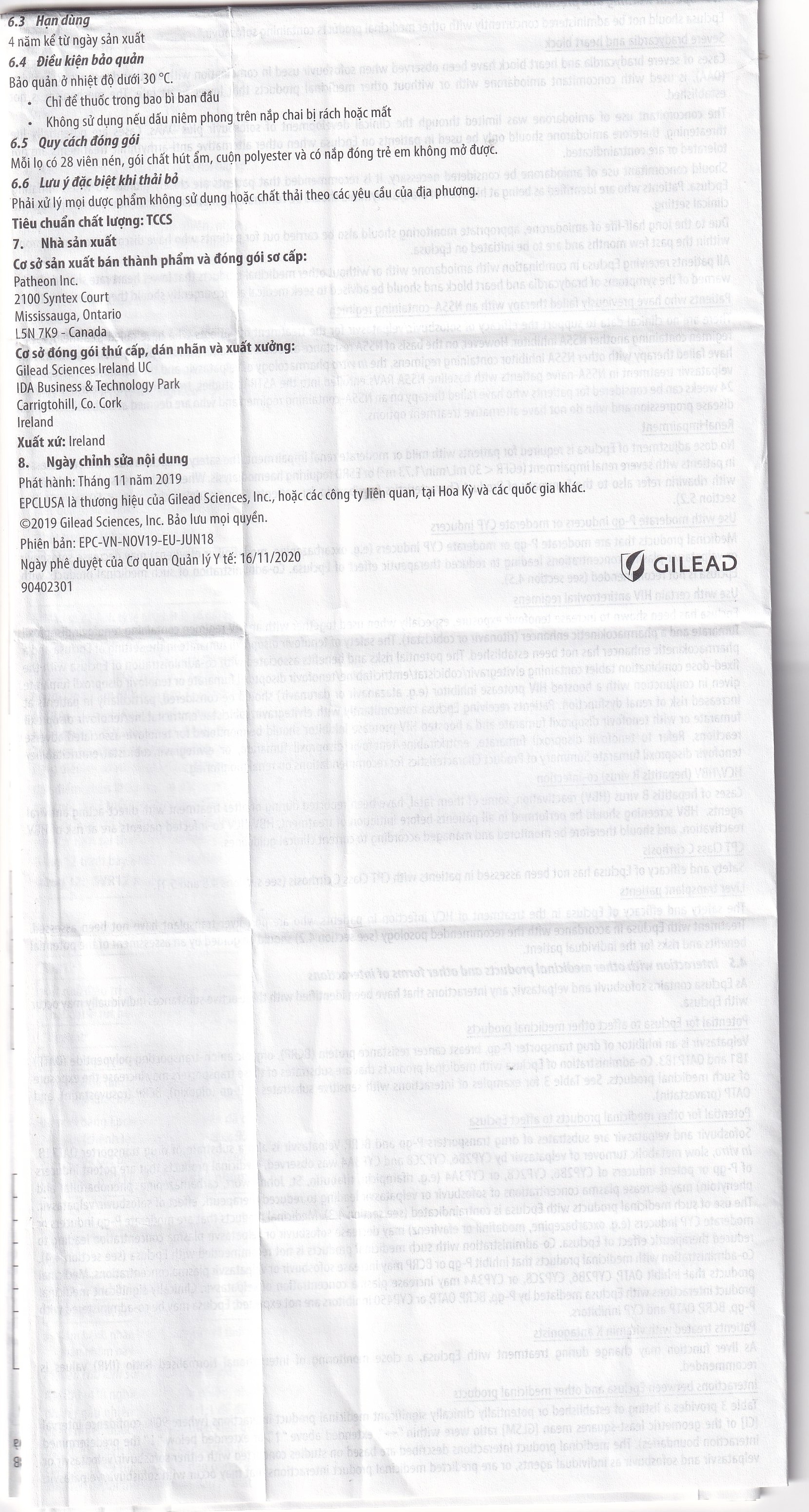 Hình ảnh Thuốc Epclusa 400mg/100mg Gilead điều trị viêm gan C mãn tính (28 viên)